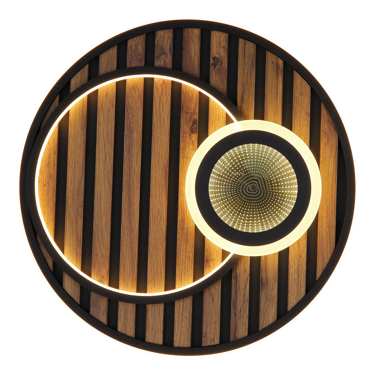 LED-Deckenleuchte Woody Schwarz Weiß Dunkelbraun - Dunkelbraun/Schwarz, Natur, Holzwerkstoff/Kunststoff (50/8cm) - Globo