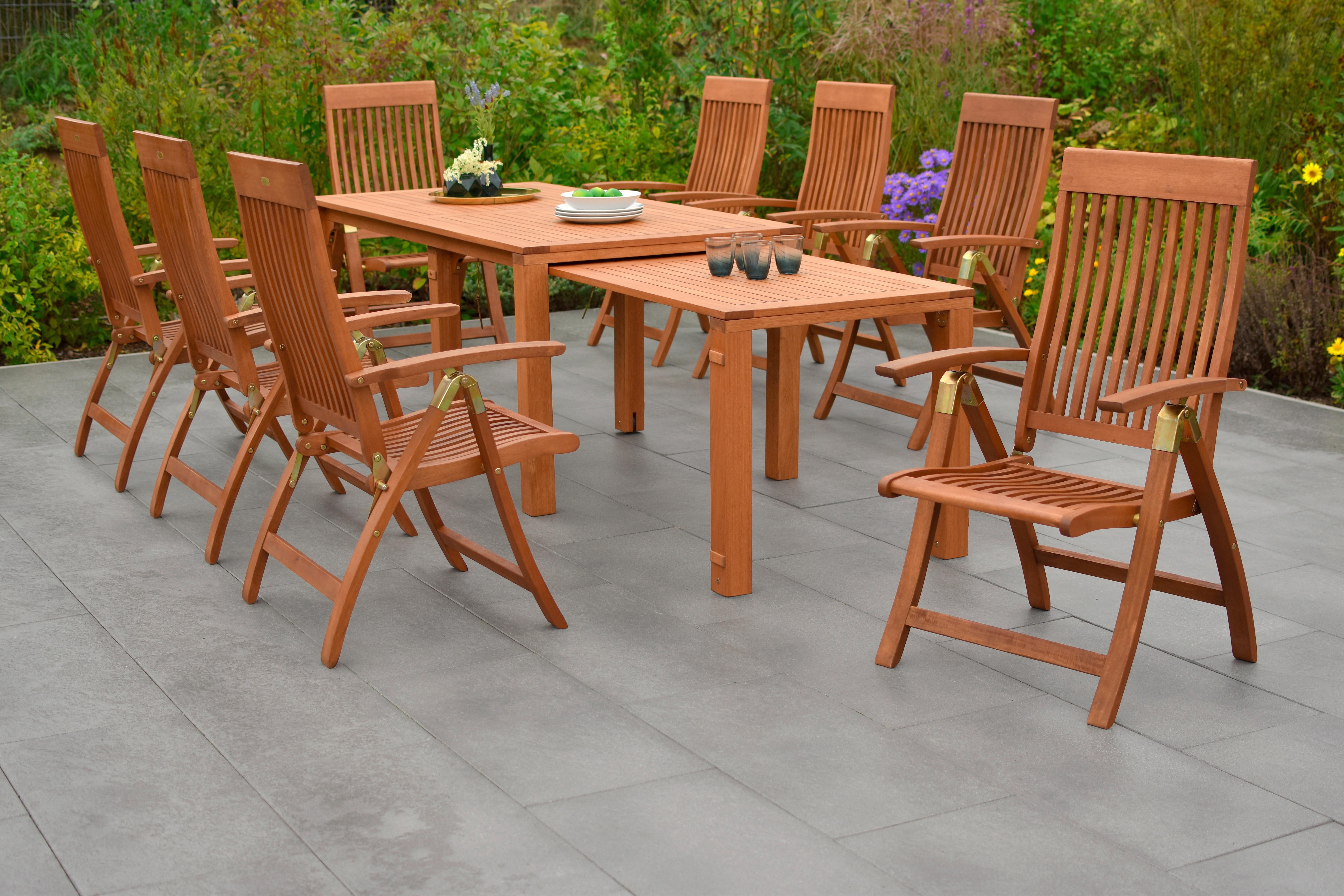 Gartengarnitur 9-Tlg. Comodoro Holz Massiv - Naturfarben, KONVENTIONELL, Holz - Gardenson