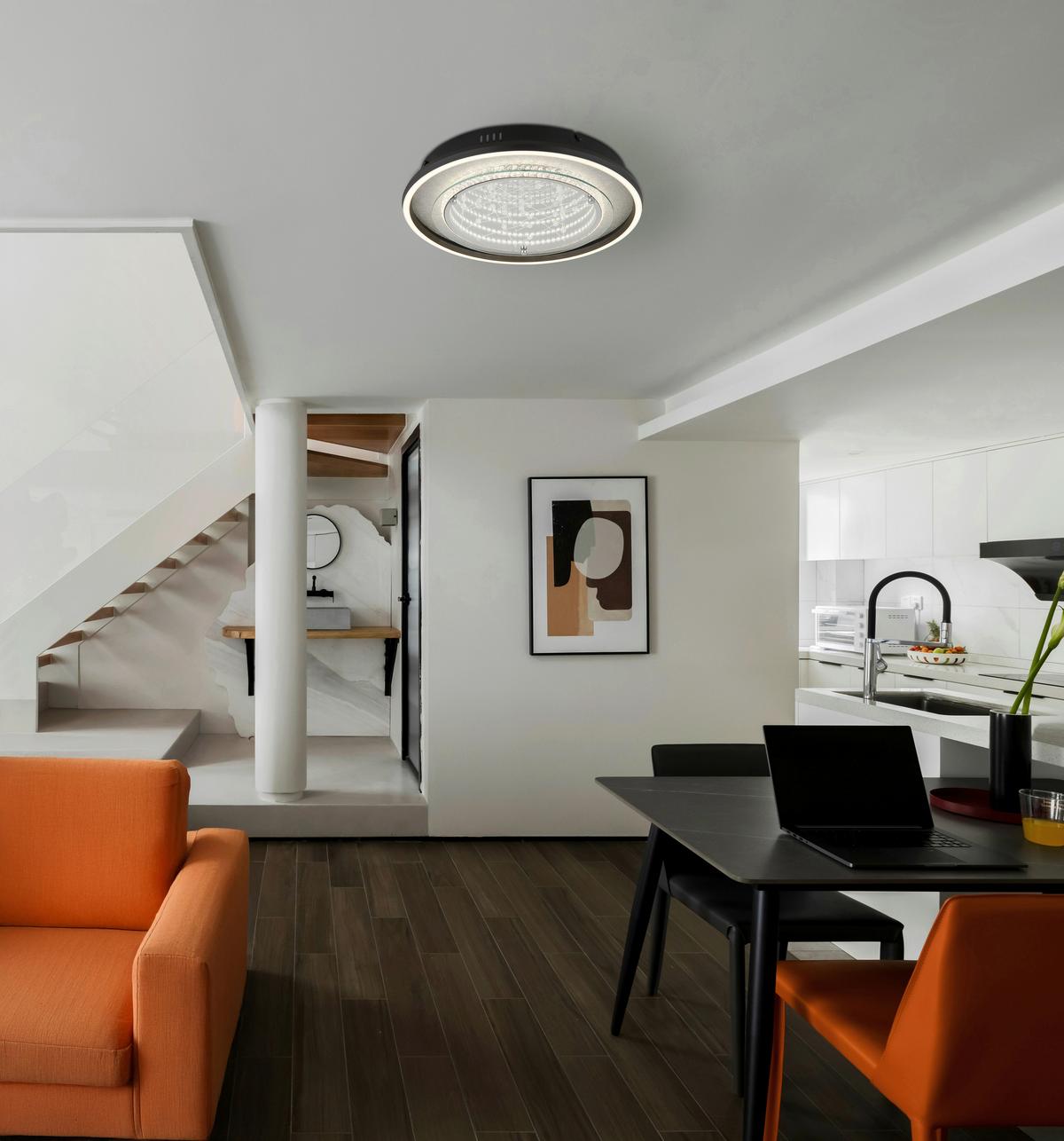 LED-Deckenleuchte Memory-Funktion - Klar/Silberfarben, Design, Glas/Kunststoff (40/6,8cm) - Globo