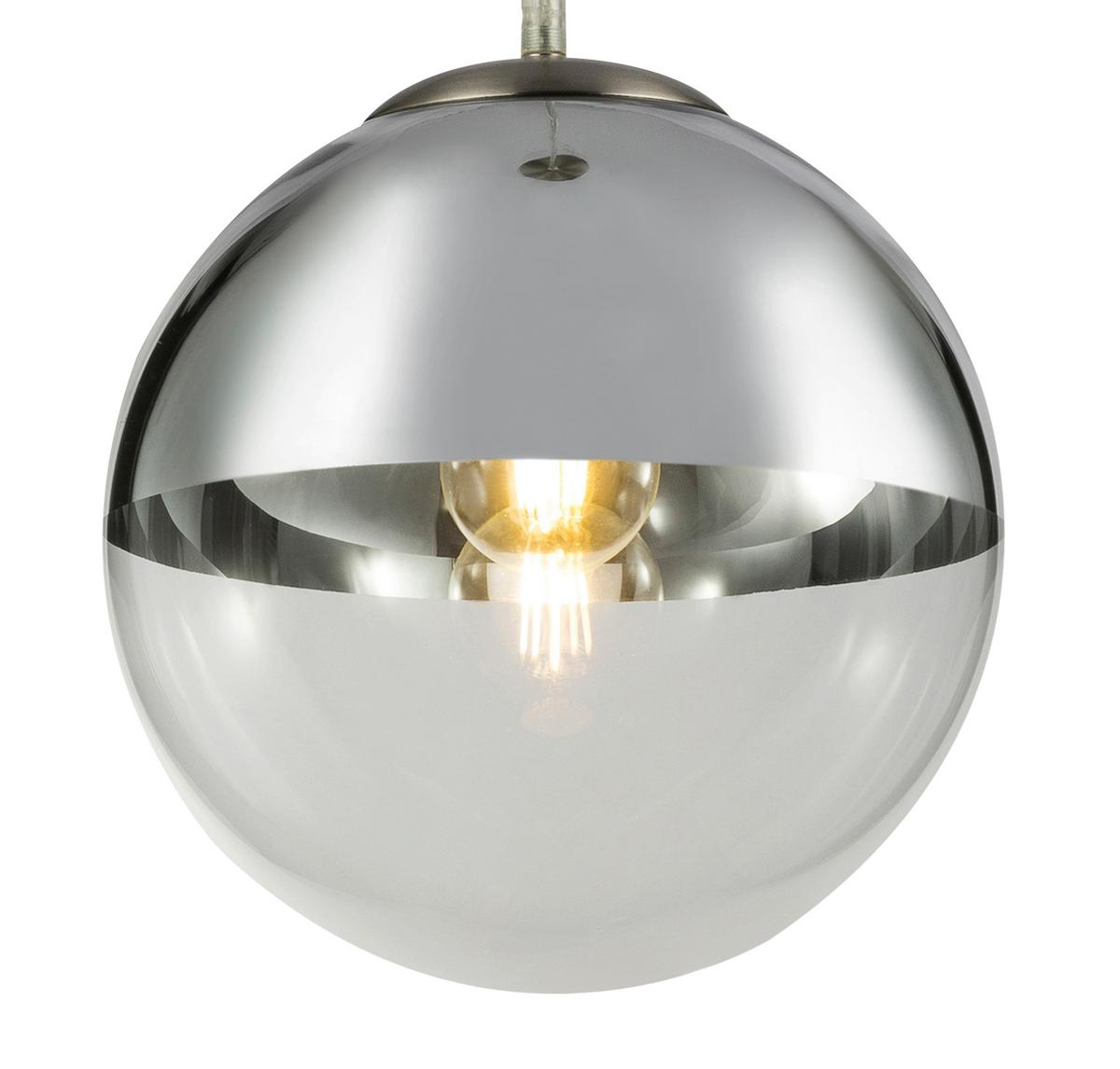 Hängeleuchte H: 120 cm 1-Flammig, Kugel Chromfarben - Chromfarben/Transparent, Design, Glas/Metall (25/120cm) - Globo