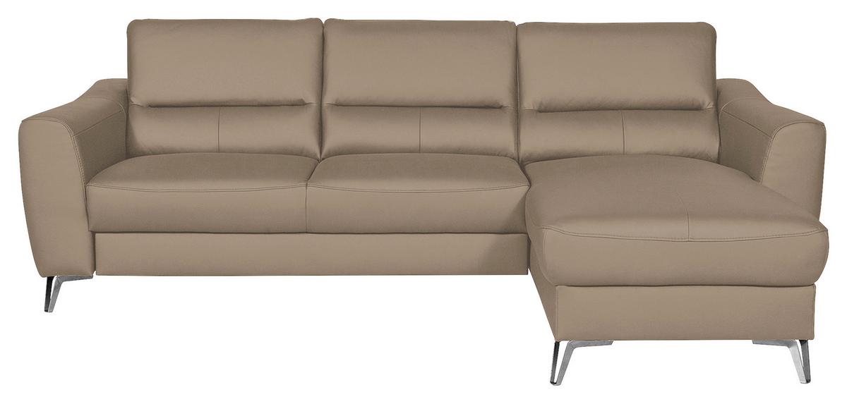 Ecksofa Santos Sahara S: 241 cm - Chromfarben/Sahara, Design, Leder/Textil (241/168cm) - Livetastic