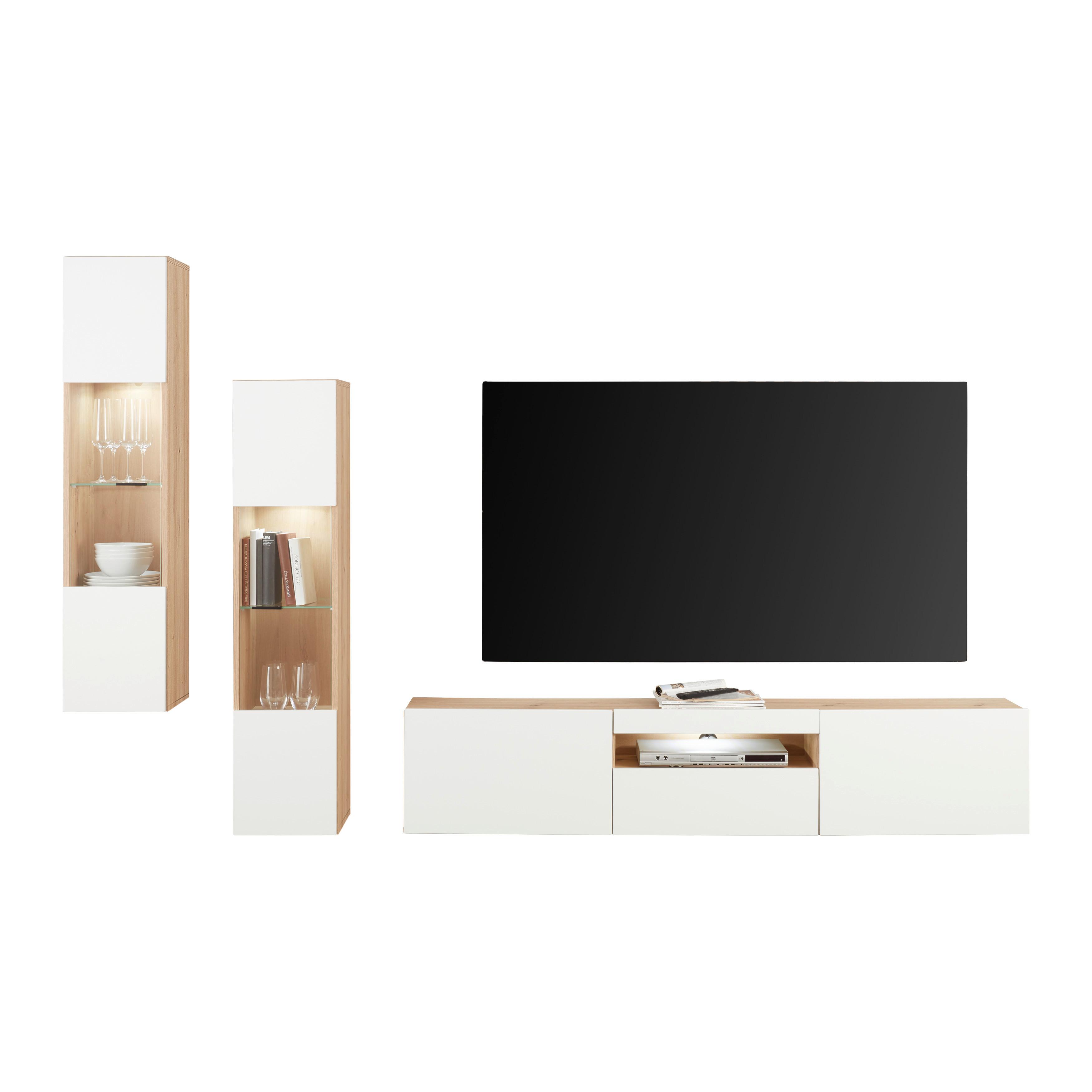 Stapelprogramm Oslo - Weiß Hochglanz/Schwarz, MODERN, Glas/Holzwerkstoff (240/130,2/31,6cm)