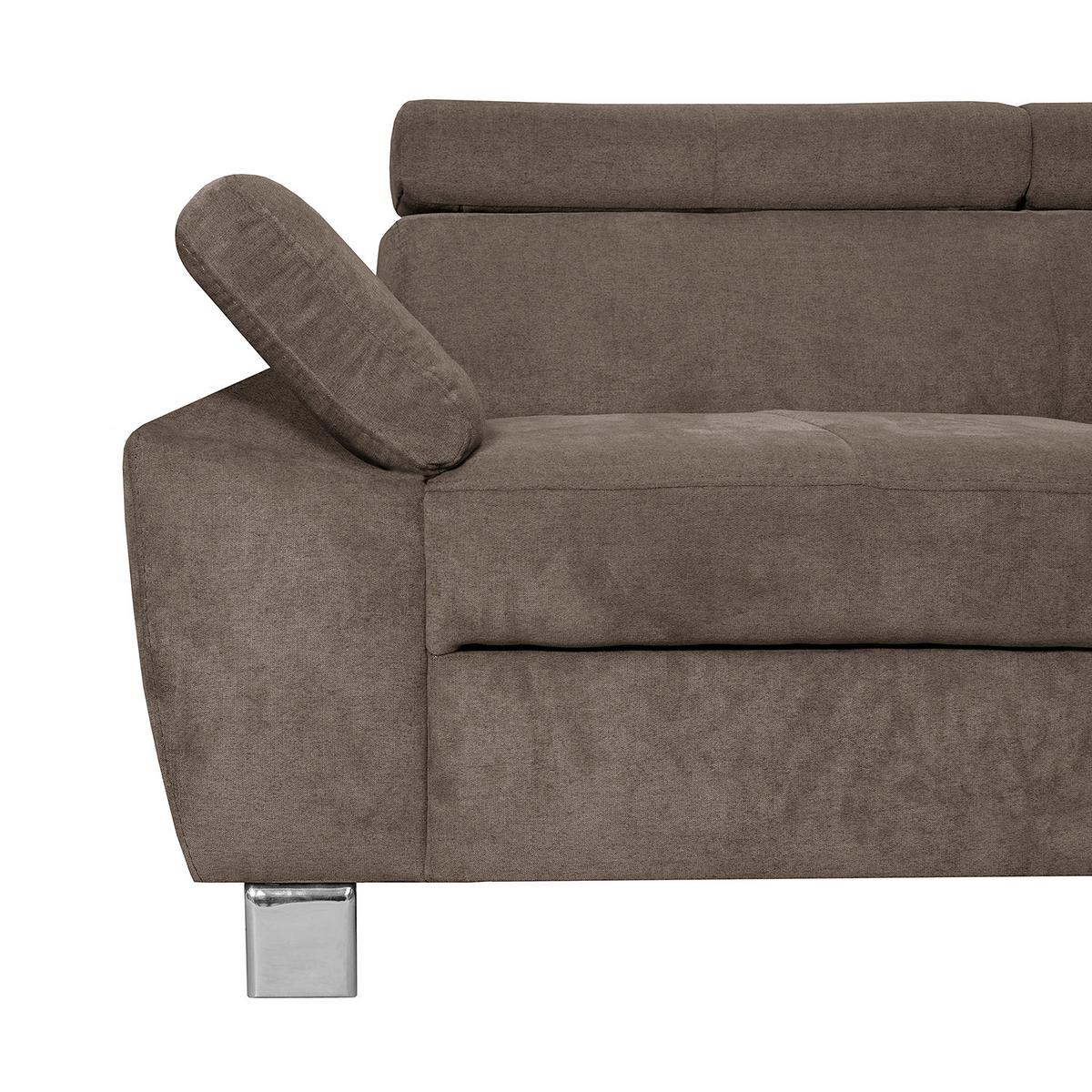 Ecksofa Lugano Mikrofaser Dunkelbraun 248x208 - Chromfarben/Dunkelbraun, Design, Textil (248/208cm) - Livetastic