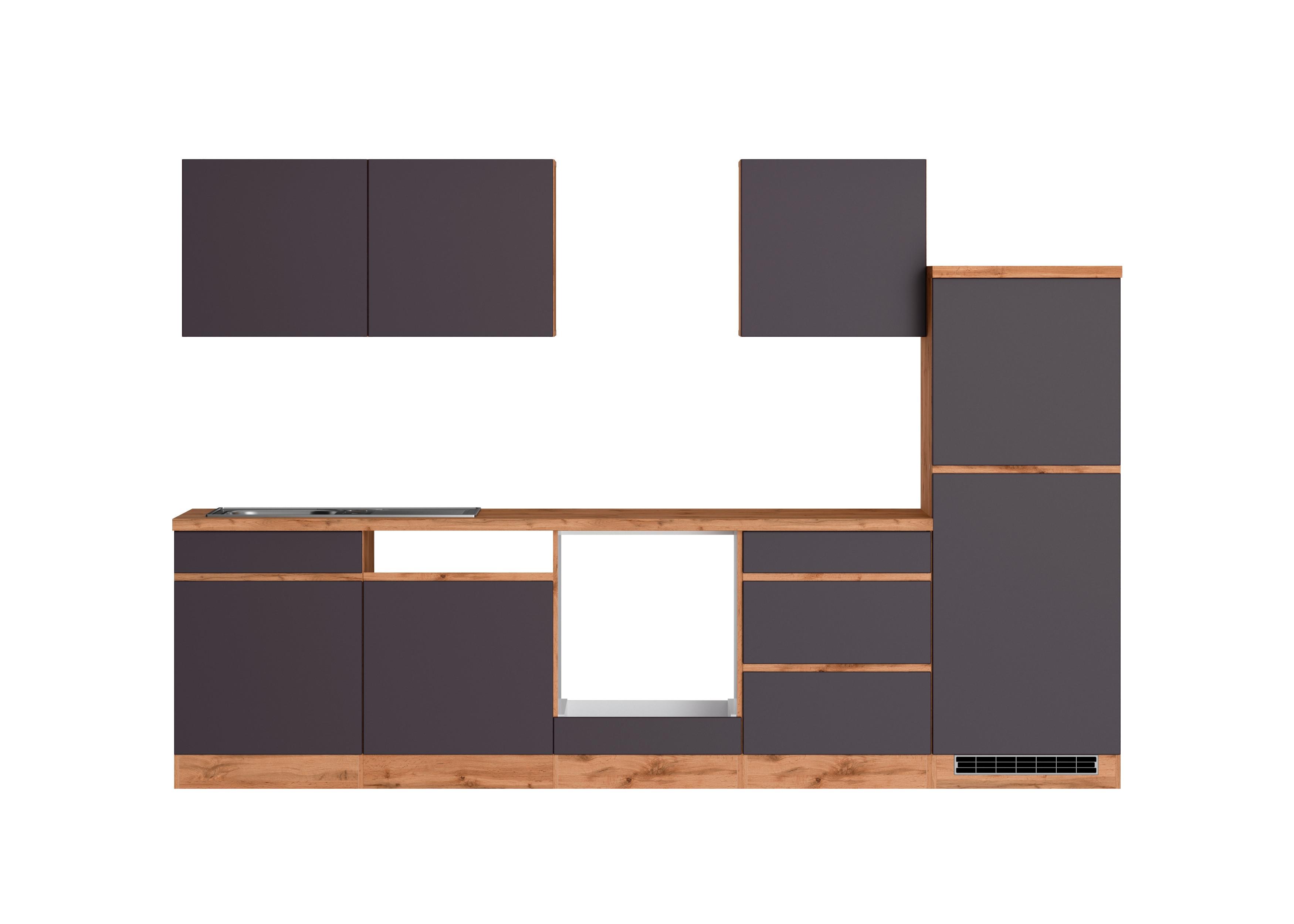 Küchenzeile Turin ohne Geräte B: 300cm Grau/Wotaneiche Dekor - Eiche Wotan/Grau, Design, Holzwerkstoff (300cm) - Held