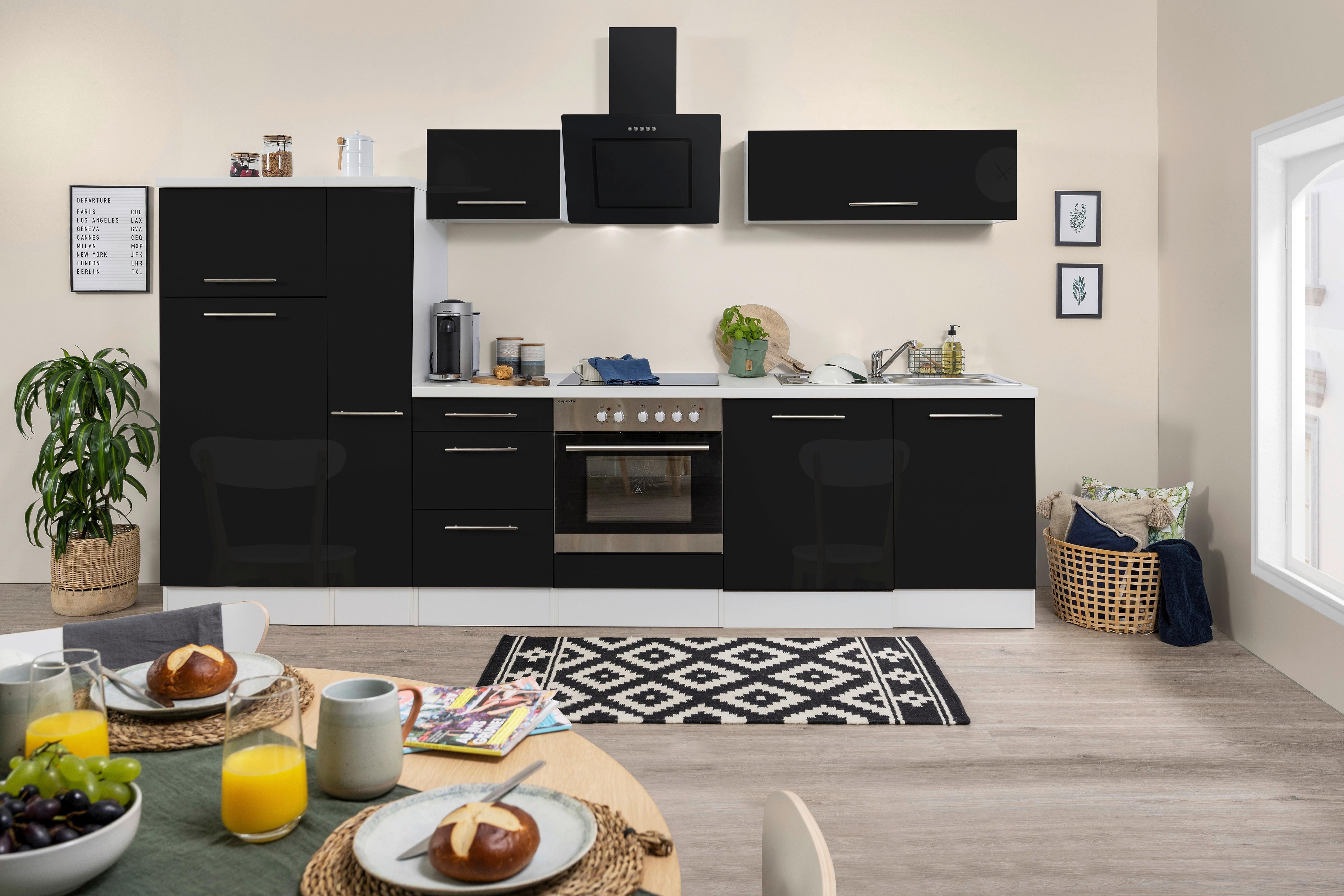Respekta Küchenzeile Schwarz mit Geräten 310 cm