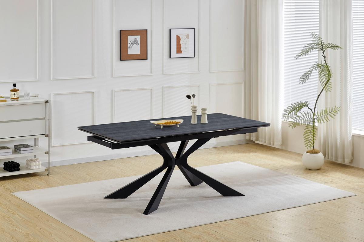 Esstisch Hamar Schwarz L: 180-220 cm - Schwarz, MODERN, Stein/Metall (180/220/90/76cm) - P & B