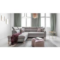 Rozkládací sedačka Simone, levé provedení - světle šedá/přírodní barvy, Moderní, dřevo/textil (253/82/95/208cm)