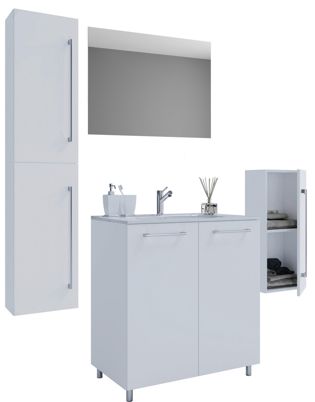 Badezimmer Gilos 5-Teilig Weiß B: 146 cm - Alufarben/Weiß, MODERN, Keramik/Holzwerkstoff (147cm) - MID.YOU