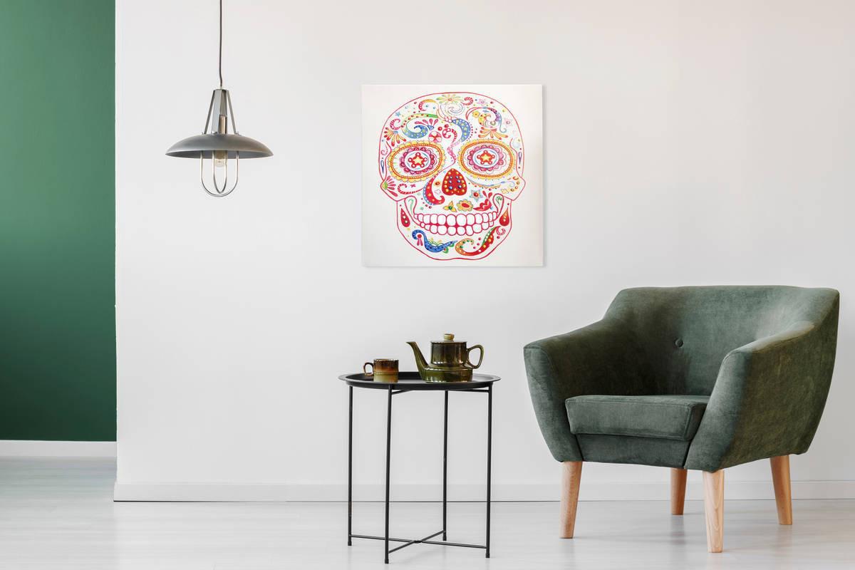 Leinwandbild Totenkopf Multicolor 90x90 Cm - Multicolor, Trend, Holz/Kunststoff (90/90cm) - Kayoom