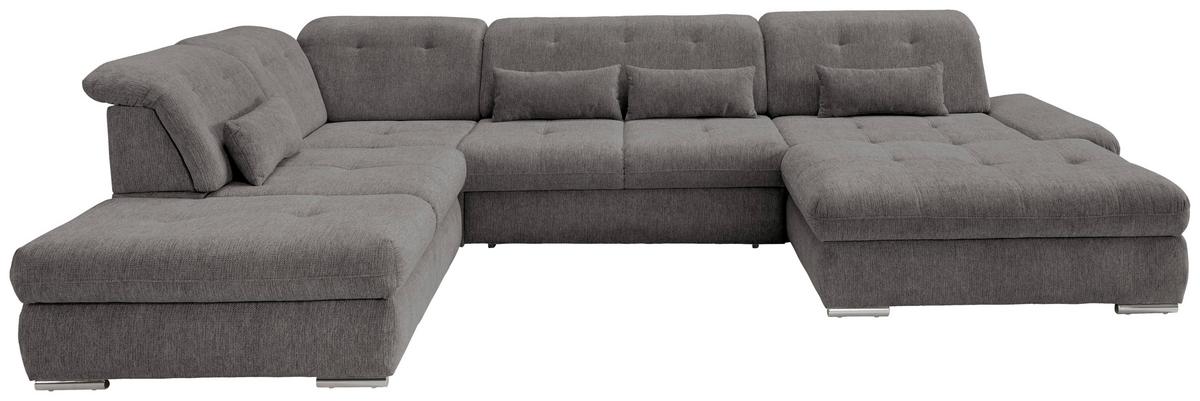 Wohnlandschaft Dalida Mit Schlaffunktion Braun/grau - Chromfarben/Braun, Design, Textil (254/376/195cm) - Livetastic