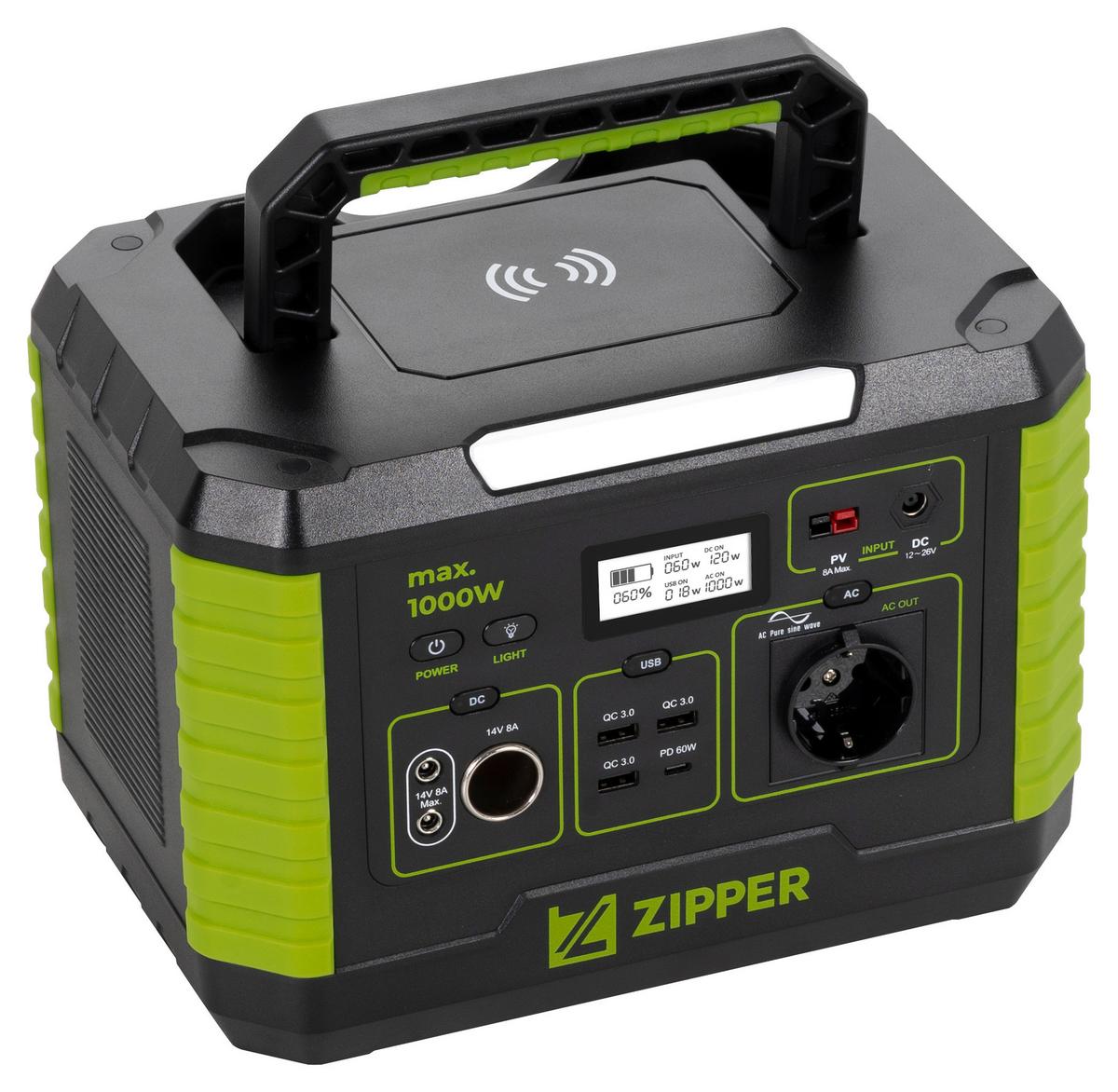 Powerstation Zi-Ps1000 1000 W Tragbar - Schwarz/Grün, Basics (27,4/29,5/41cm) - Zipper