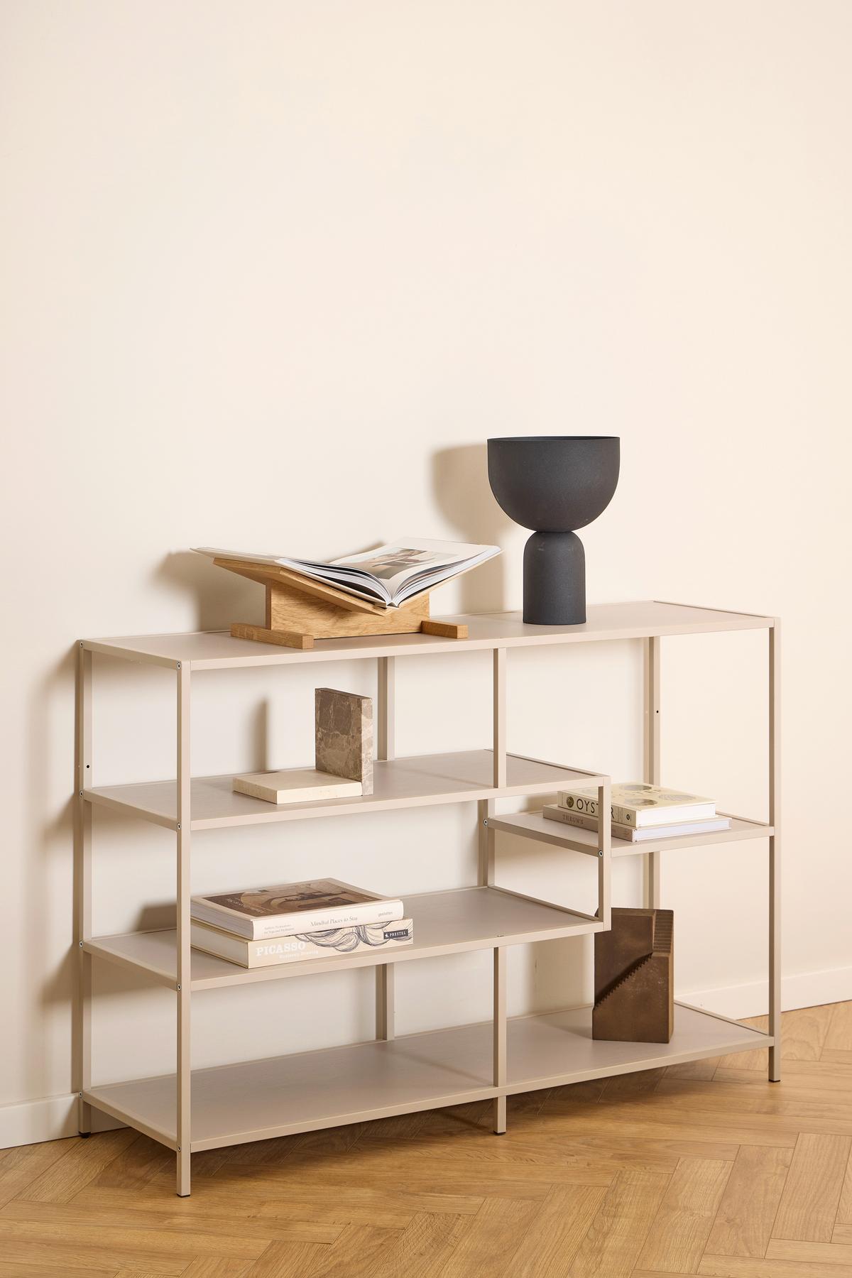 REGÁL SEAFORD - sivá, Design, kov/kompozitné drevo (114/78/35cm) - MID.YOU