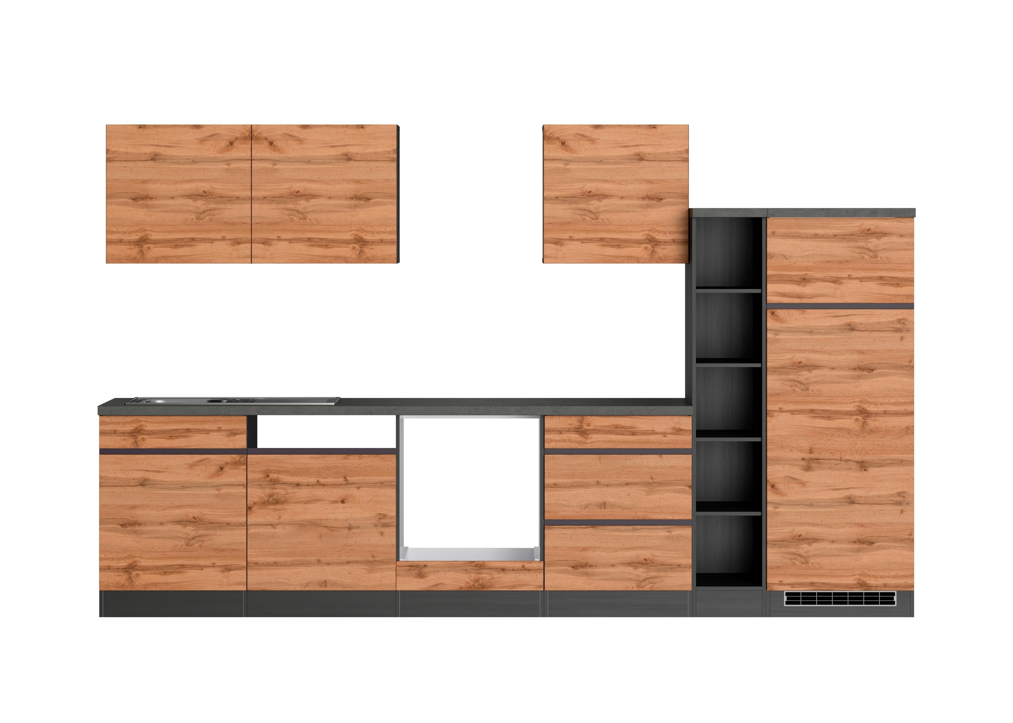 Küchenzeile Turin ohne Geräte B: 330 cm Graphit/Eiche Dekor - Eiche Wotan, Design, Holzwerkstoff (330cm) - Held