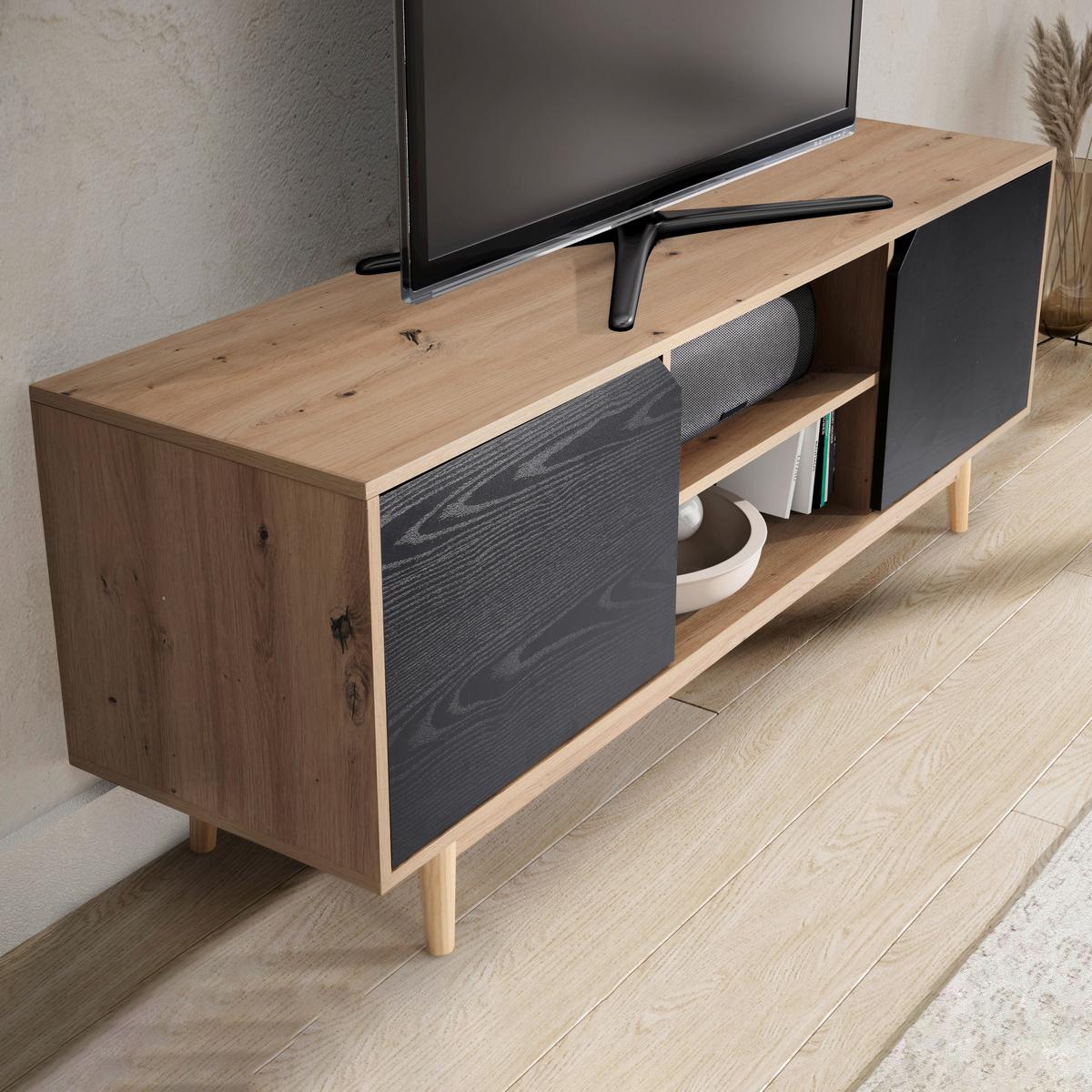 NÍZKA KOMODA EICHE - čierna/farba duba, Design, drevo/kompozitné drevo (150/55/40cm) - Livetastic
