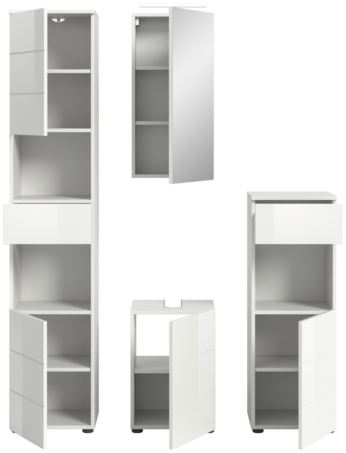 Badezimmer Vira Weiß B: 114 cm - Weiß Hochglanz/Schwarz, MODERN, Holzwerkstoff (114cm) - MID.YOU