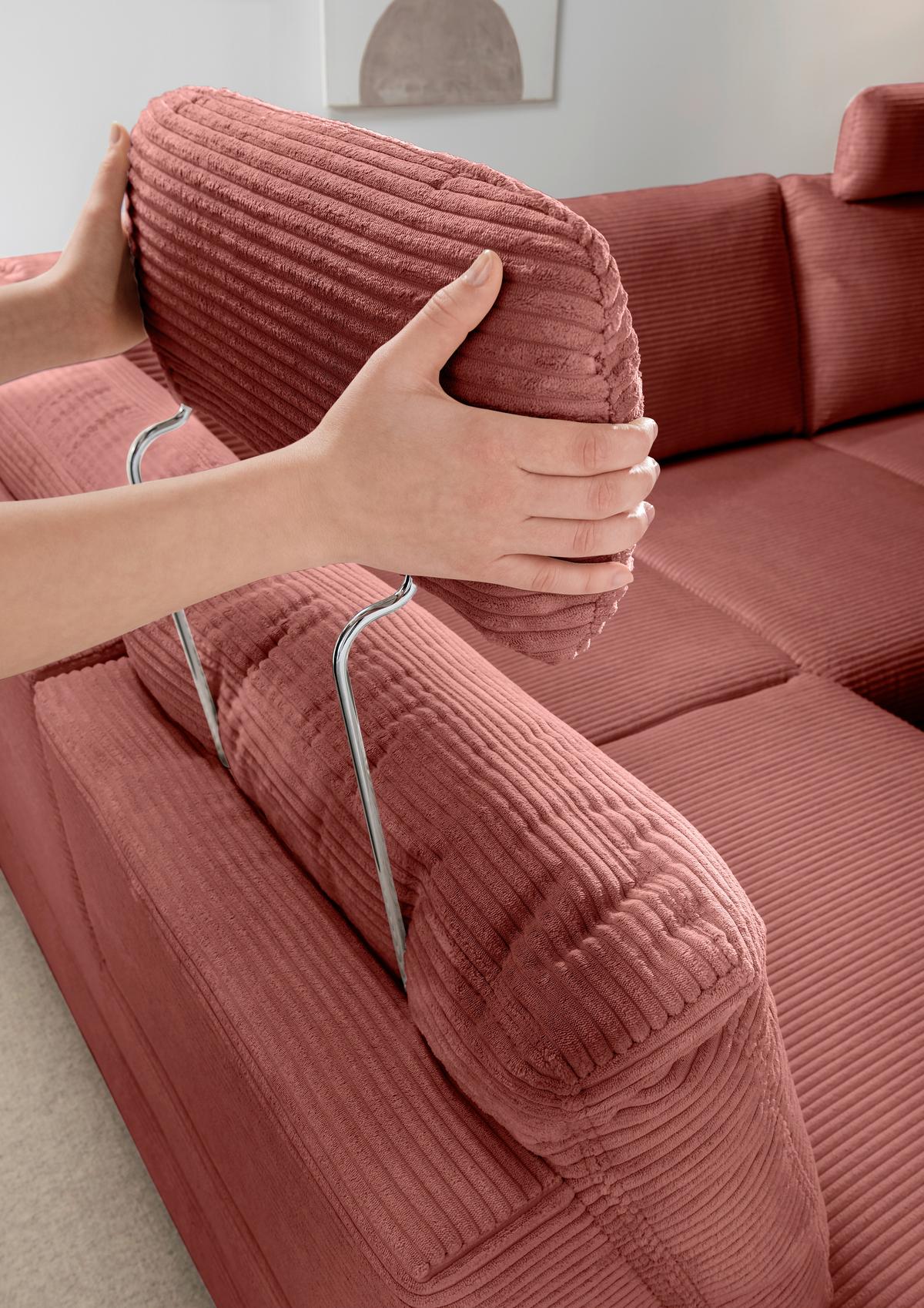 Eckschlafsofa Positano Koralle S: 261x206 Cm - Wildeiche/Koralle, MODERN, Textil (261/206cm) - Livetastic