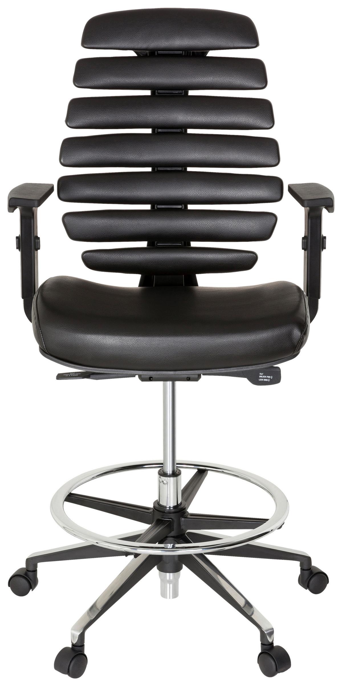 Drehstuhl Ergo Line Ii Work Echtleder Schwarz Bis 120kg - Alufarben/Schwarz, MODERN, Leder/Kunststoff (62/131/65cm) - MID.YOU