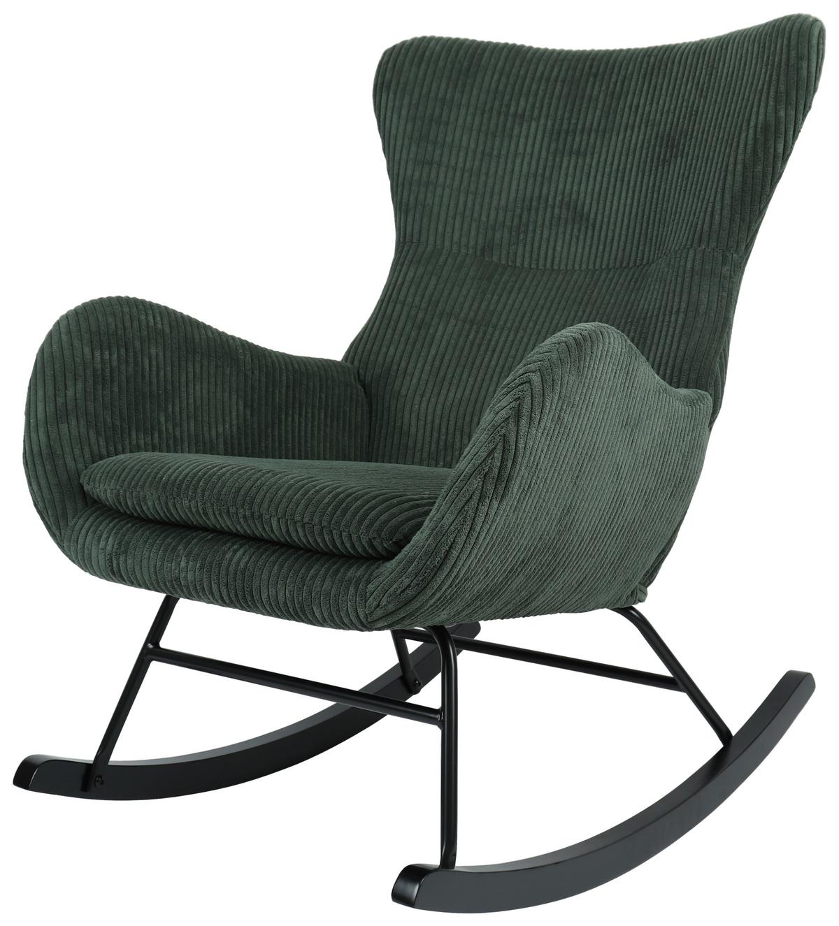 Schaukelstuhl mit Armlehnen Granny Stoffbezug Grün - Schwarz/Grün, MODERN, Holz/Textil (67/92/85cm)