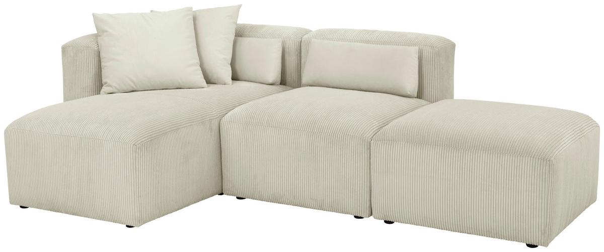 Ecksofa Lenata Creme Cord - Creme/Schwarz, Design, Textil (160/250cm) - Max Winzer