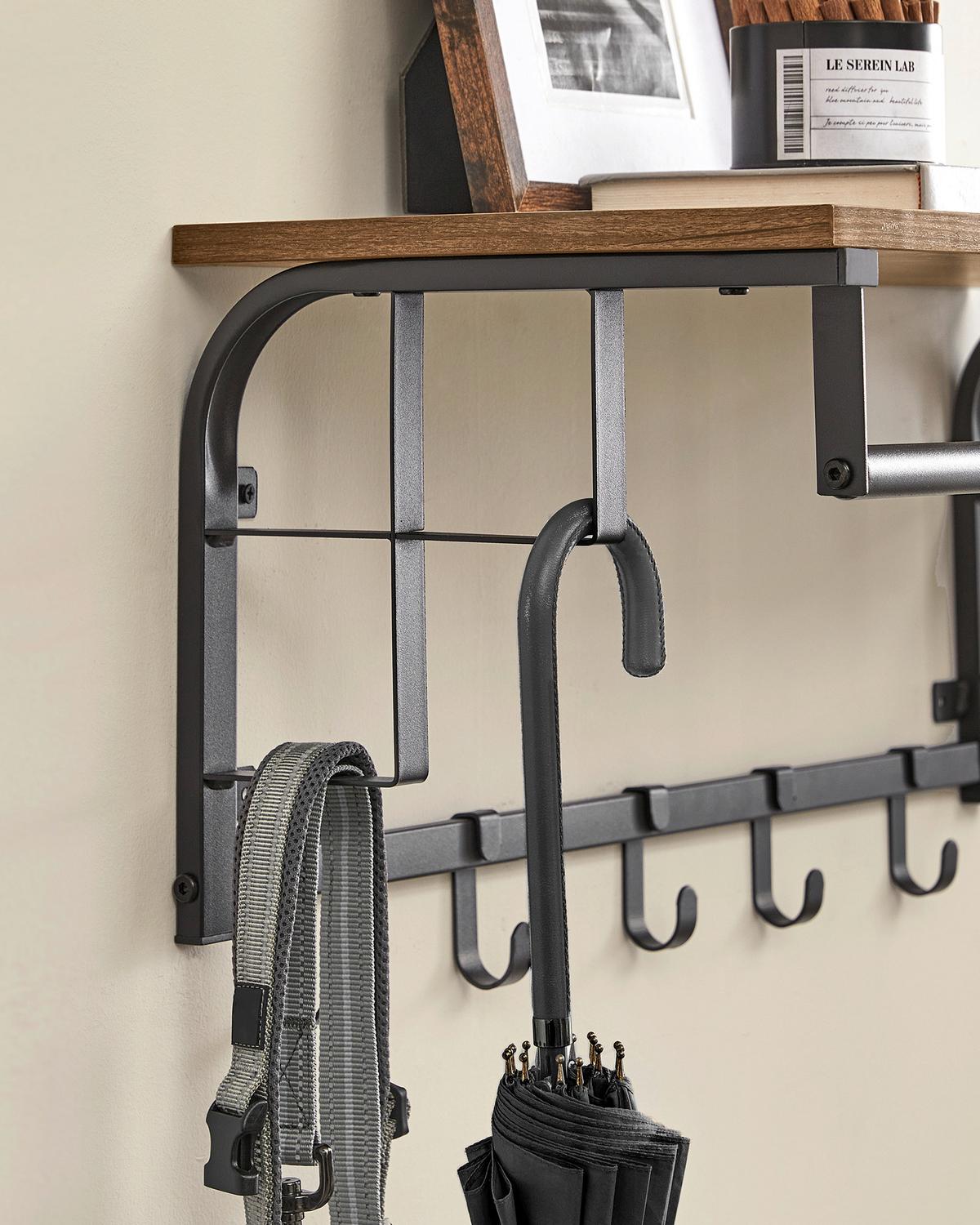 Wandgarderobe Braun, Schwarz mit Hutablage, B: 66 cm - Schwarz/Braun, Trend, Holzwerkstoff/Metall (66/27/30cm) - Boxxx