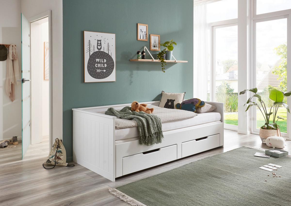 Kihúzható Ágy Clara - bükk/fehér, Basics, faalapú anyag/fa (90/200cm) - P & B