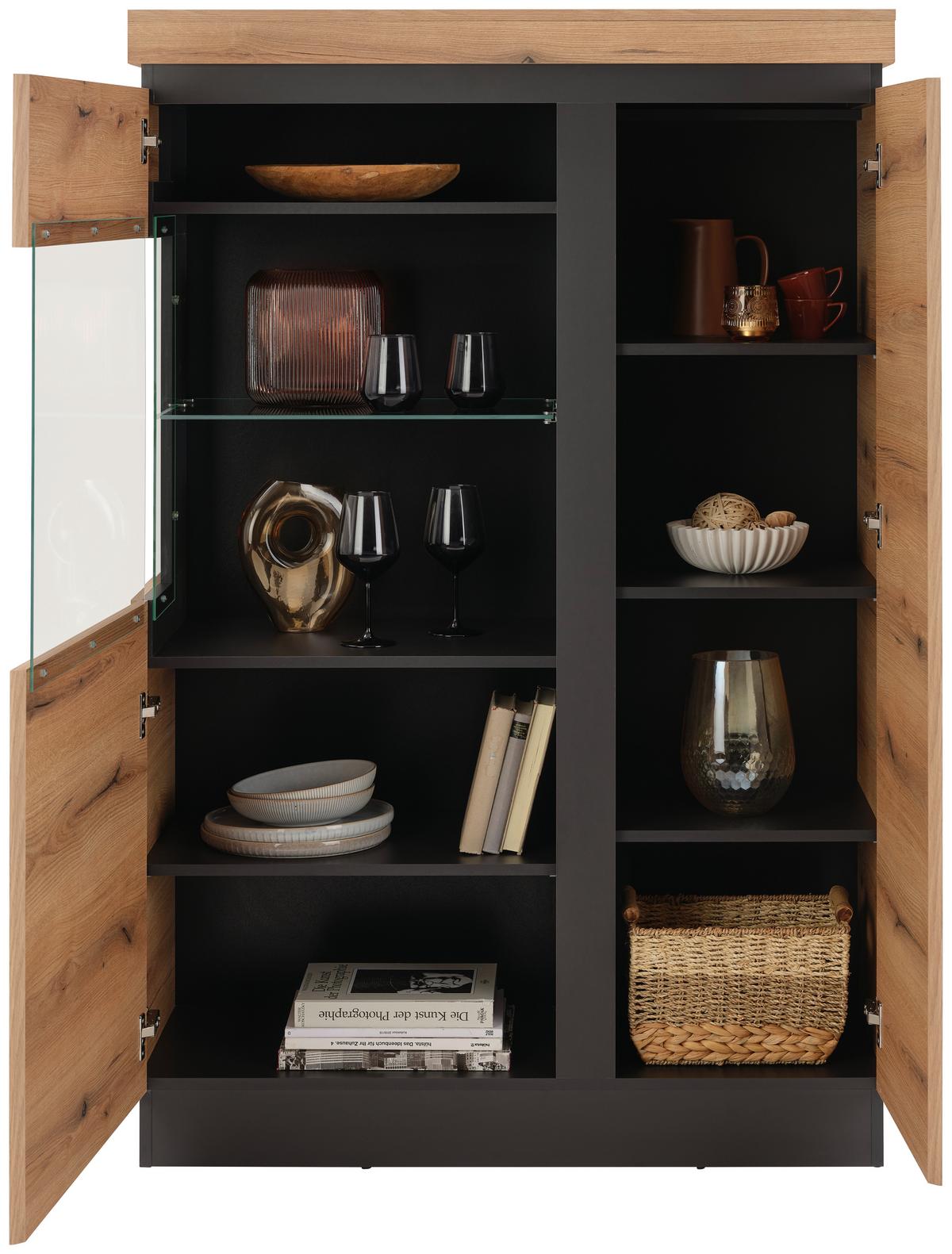 Highboard Corte Grau/eiche Dekor B: 103,6 Cm - Eichefarben/Grau, Trend, Glas/Holzwerkstoff (103,6/163,5/40cm)