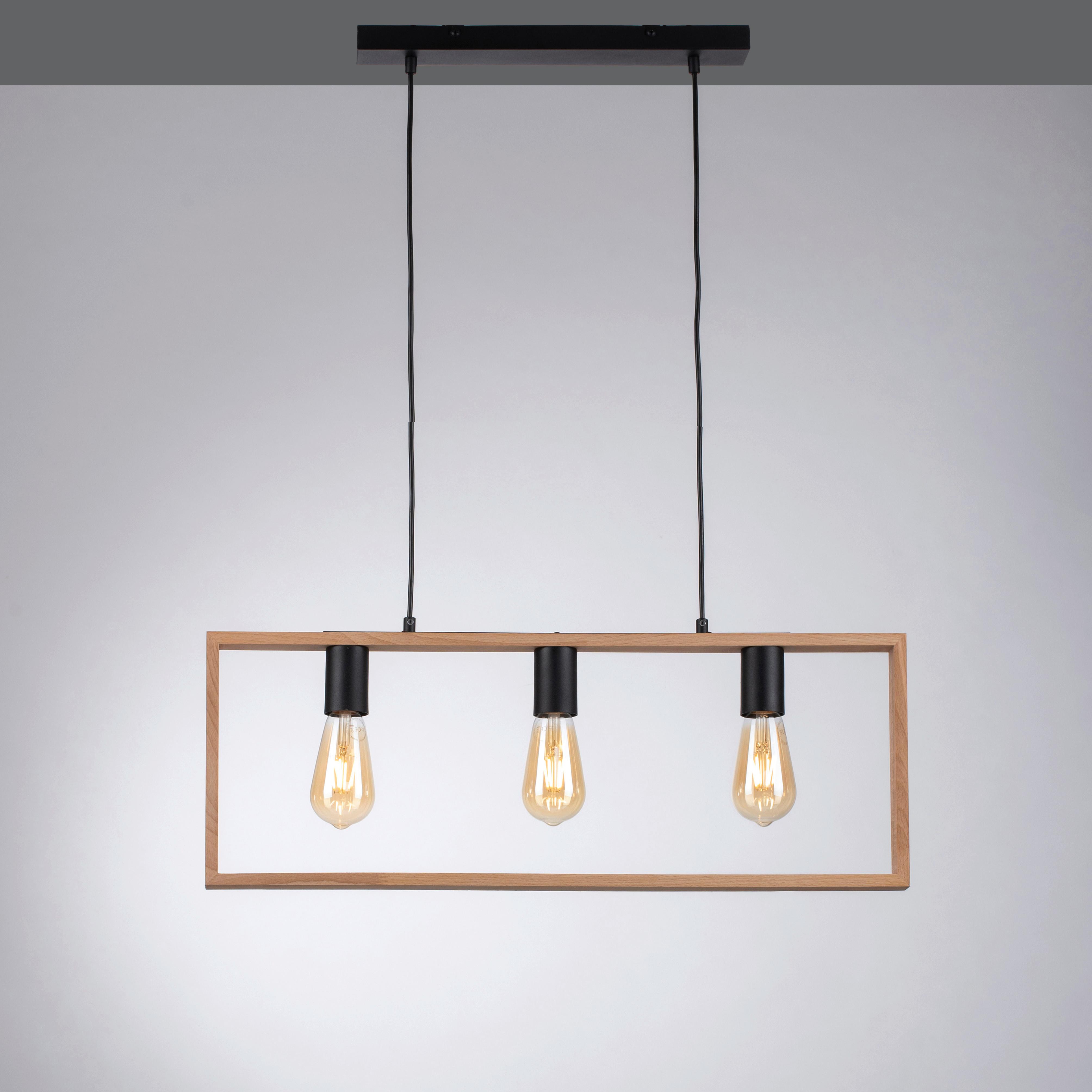 Závěsné svítidlo Frame, E27, max. 60W - černá, Moderní, kov/dřevo (69/6/120cm)