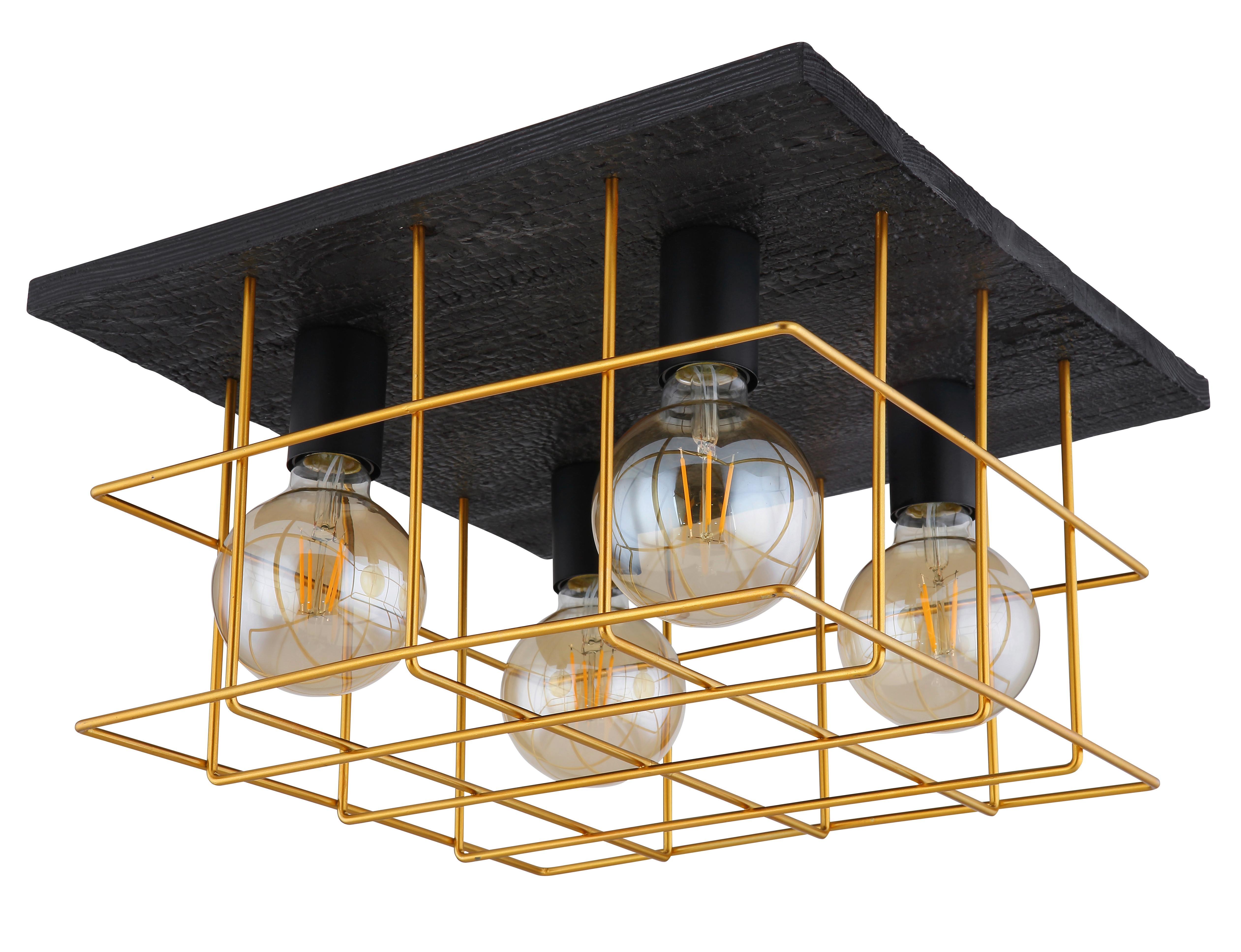 Deckenleuchte L: 40 cm 4-Flammig mit Holz - Goldfarben/Schwarz, Natur, Holz/Metall (40/40/26cm) - Globo