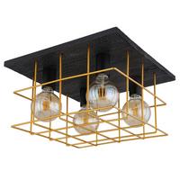 Deckenleuchte L: 40 cm 4-Flammig mit Holz - Goldfarben/Schwarz, Natur, Holz/Metall (40/40/26cm) - Globo