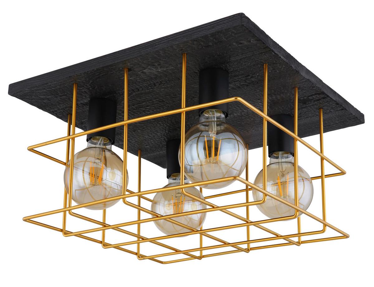 Deckenleuchte L: 40 cm 4-Flammig mit Holz - Goldfarben/Schwarz, Natur, Holz/Metall (40/40/26cm) - Globo