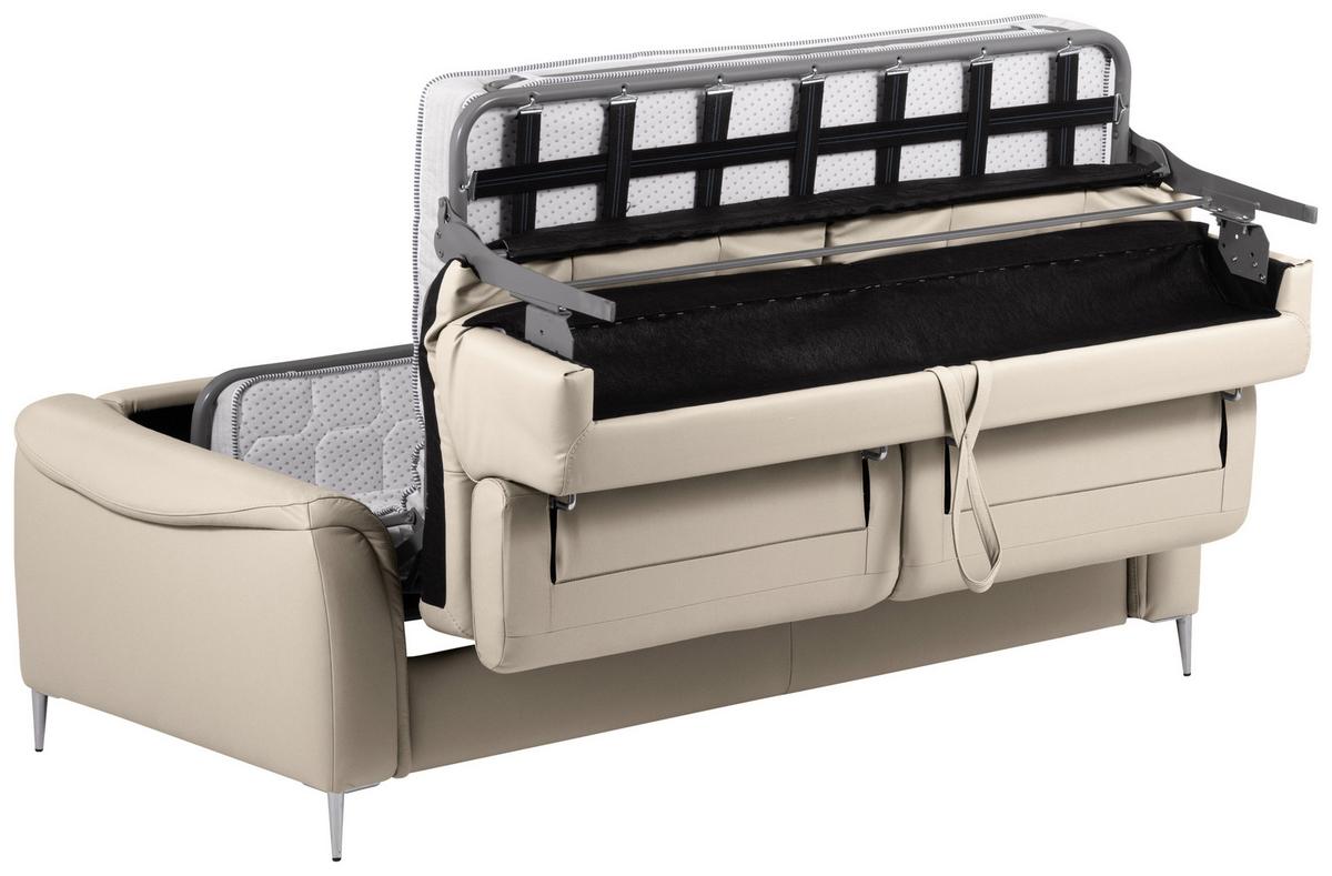 Schlafsofa Pafos Beige Lederlook, Rindsleder B: 203cm - Beige, Design, Leder/Textil (203/77-98/103cm) - MID.YOU