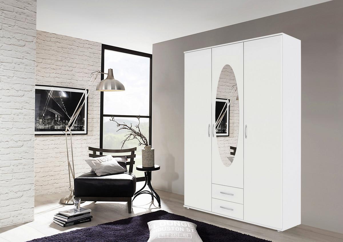 Drehtürenschrank mit Spiegel 127cm Paul 3 Sp - Weiß, KONVENTIONELL, Holzwerkstoff (127/188/52cm)