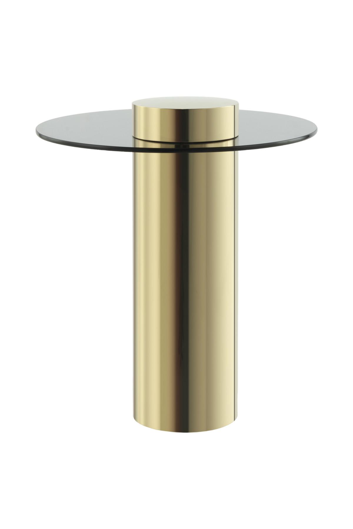 Beistelltisch mit Glasplatte Rund Ontario, Grau/Gold - Goldfarben/Grau, MODERN, Glas/Metall (46/46/52cm) - Kayoom