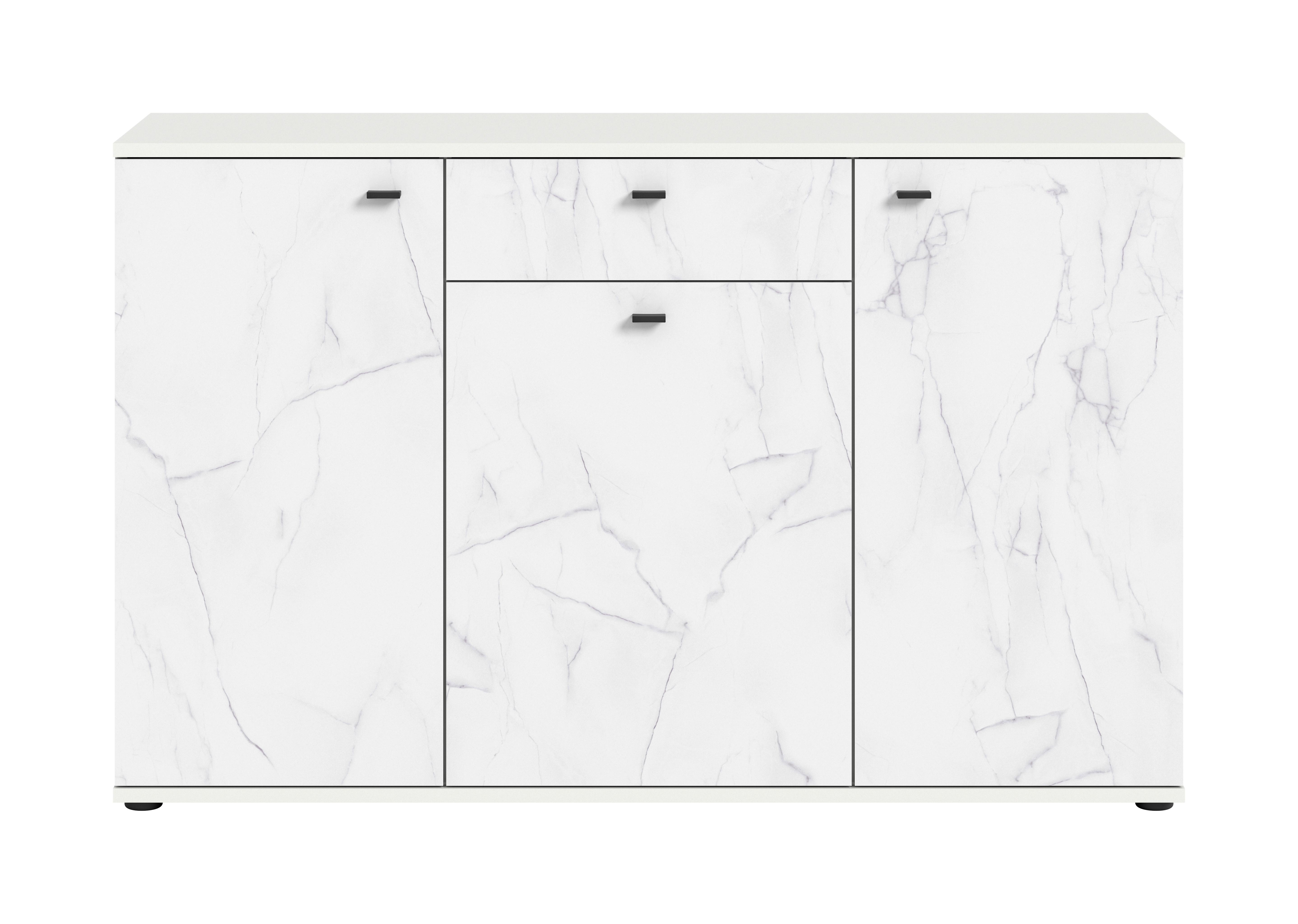 Kommode Stone Weiß B: 138 cm - Schwarz/Weiß, Design, Holzwerkstoff (138/87/40cm) - MID.YOU