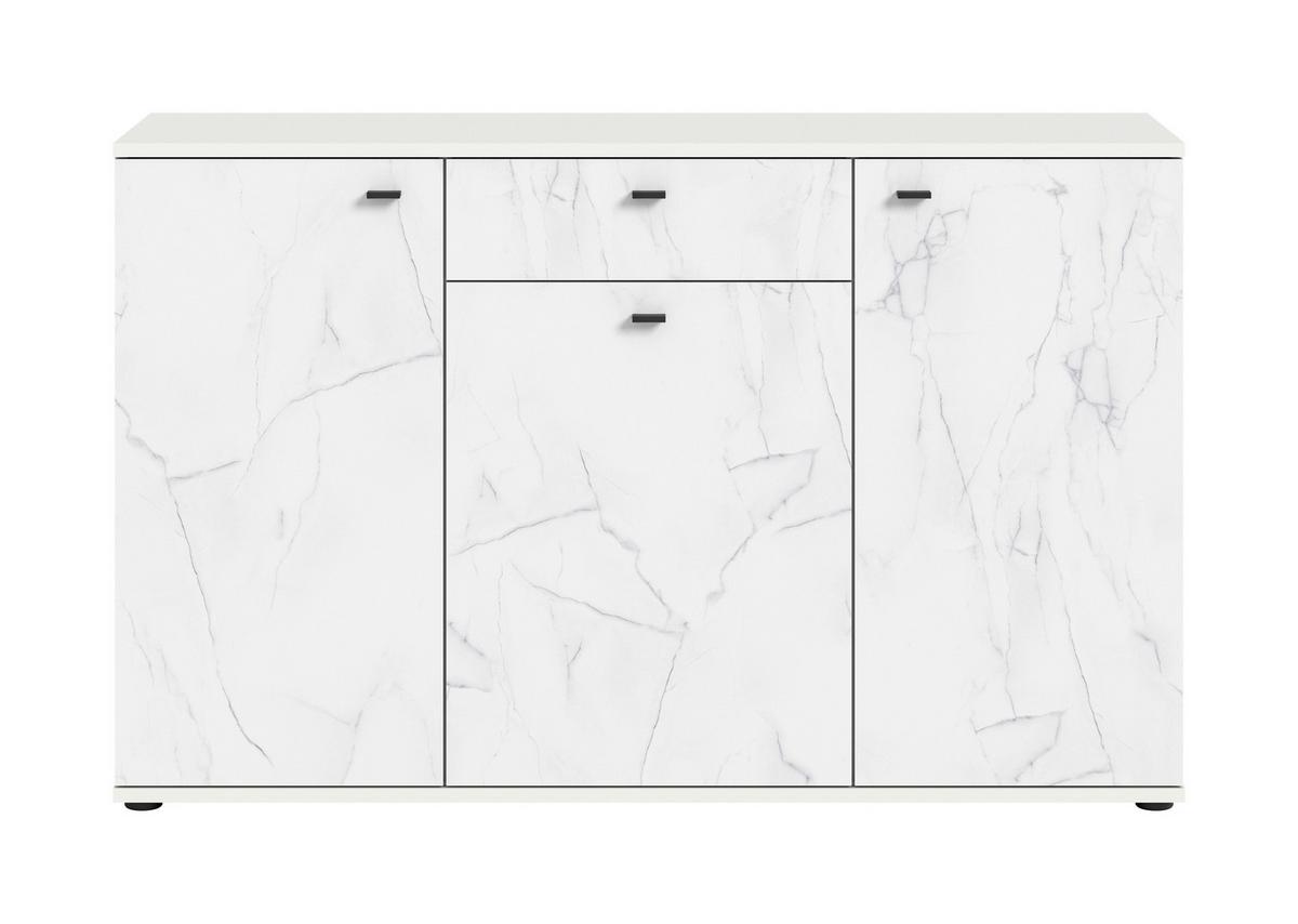 Kommode Stone Weiß B: 138 cm - Schwarz/Weiß, Design, Holzwerkstoff (138/87/40cm) - MID.YOU