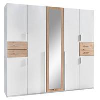 Drehtürenschrank Mit Spiegel + Laden B: 225 cm Vegas, Weiß - Eiche Artisan/Weiß, Basics, Holzwerkstoff (225/208/58cm) - MID.YOU