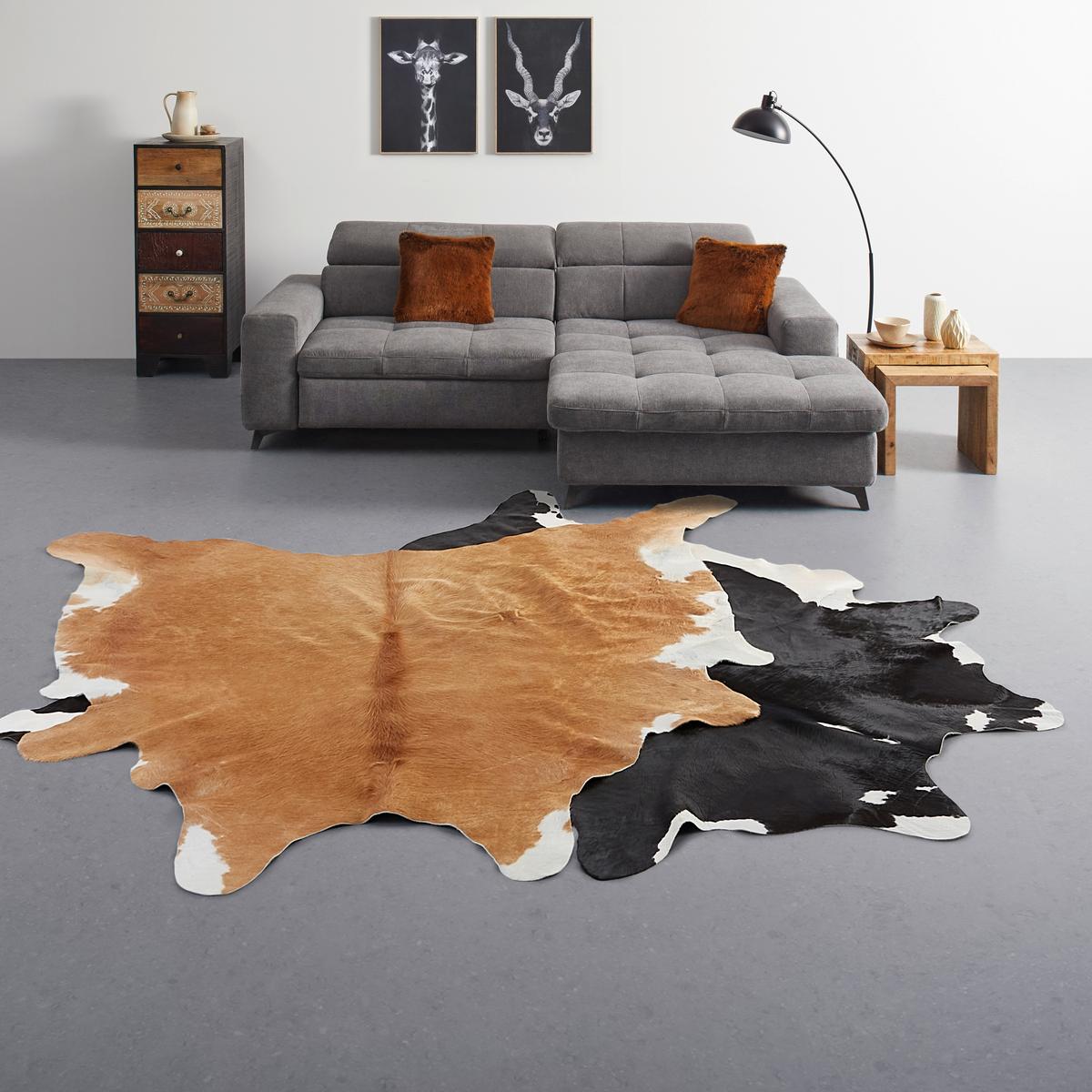 HOVĚZÍ KOŽEŠINA Christoph, 2-4,5m2 - černá/hnědá, Moderní, textil (4,5qm) - Modern Living