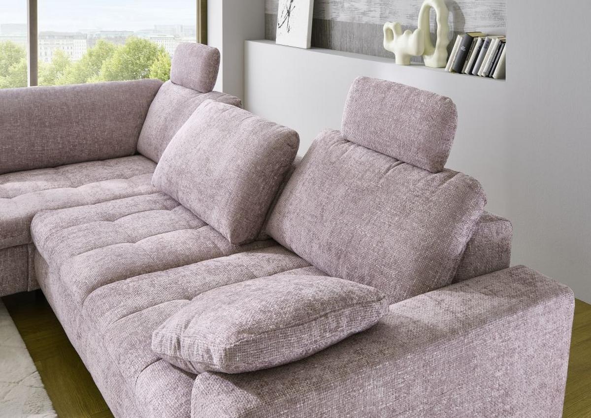 Rohová sedačka LANDO, ľavá, ružová ženilka PIA,s funkciami - čierna/ružová, Modern, kov/textil (197/289cm) - Premium Living