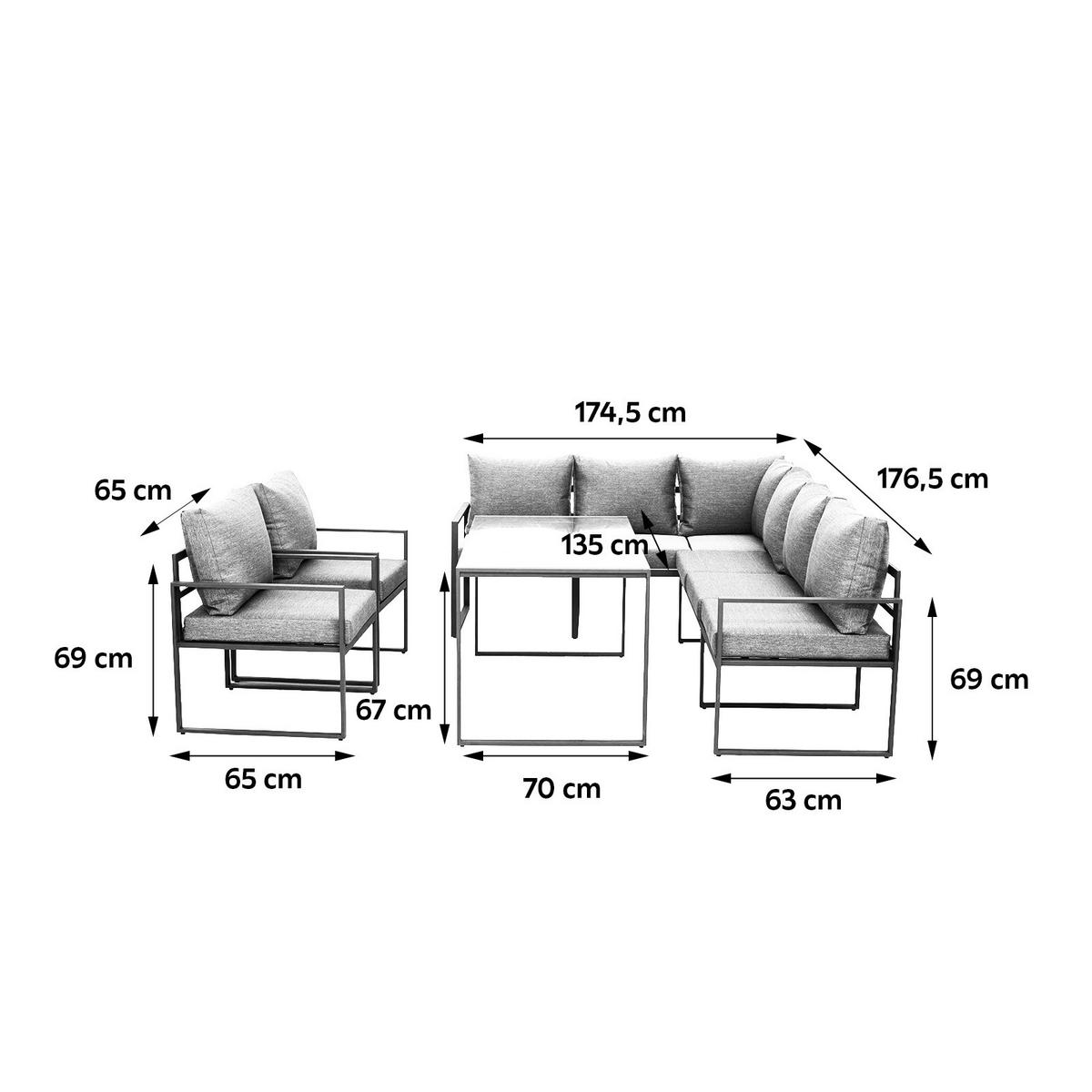 Loungegarnitur 4-tlg Bologna Metall/textil/glas Mit Kissen - Anthrazit/Grau, MODERN, Glas/Textil - Beldano