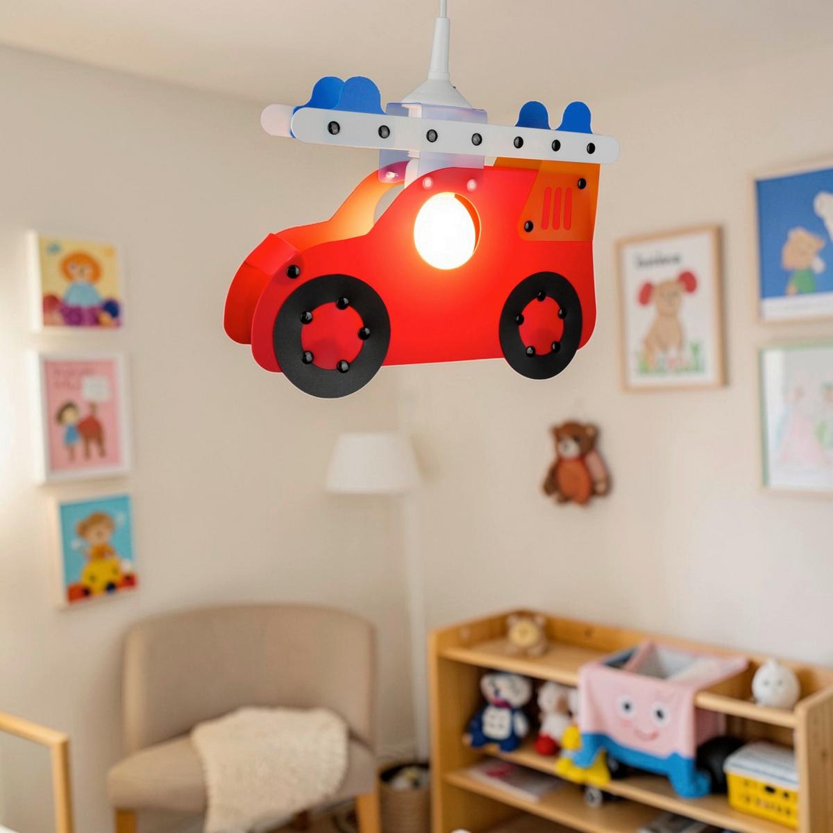 Kinderhängeleuchte 181 Feuerwehrauto - Rot, Basics, Kunststoff (32/6/34cm) - Niermann