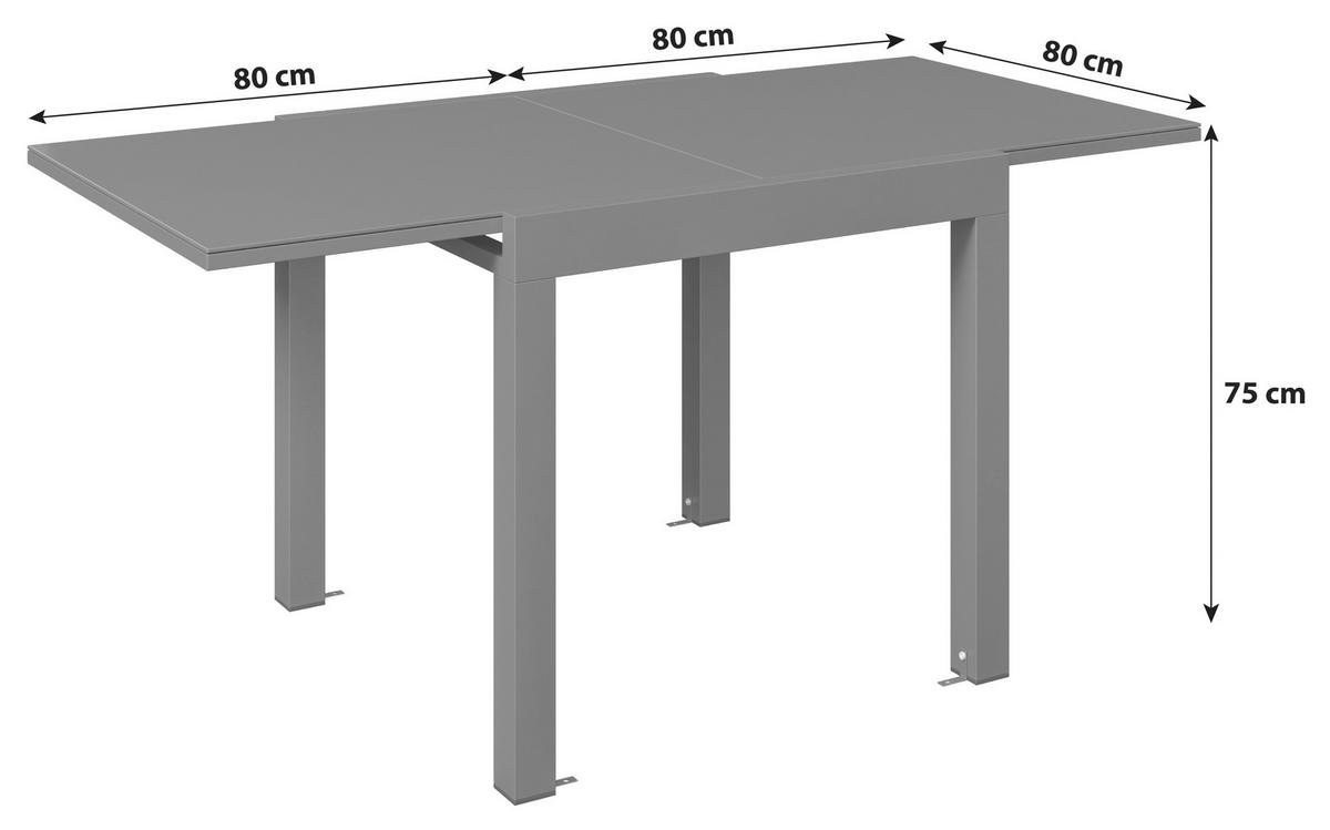 Balkontisch ausziehbar London Aluminium L 80-160 cm - Dunkelgrau, MODERN, Glas/Metall (160/75/80cm) - Beldano