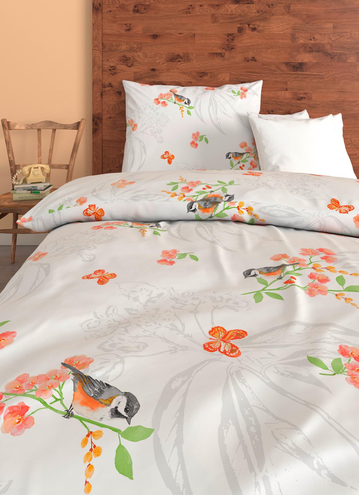 Bettwäsche Amalia - Orange/Weiß, ROMANTIK / LANDHAUS, Textil - James Wood