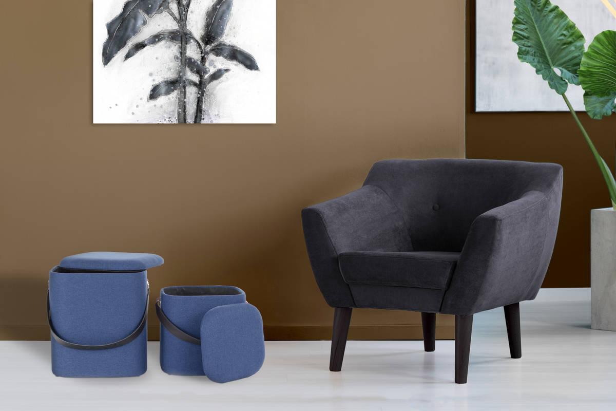 Hocker Arabella Blau H: 44 cm 2er-Set - Blau/Schwarz, Basics, Kunststoff/Textil (35,5/44/35,5cm) - Kayoom