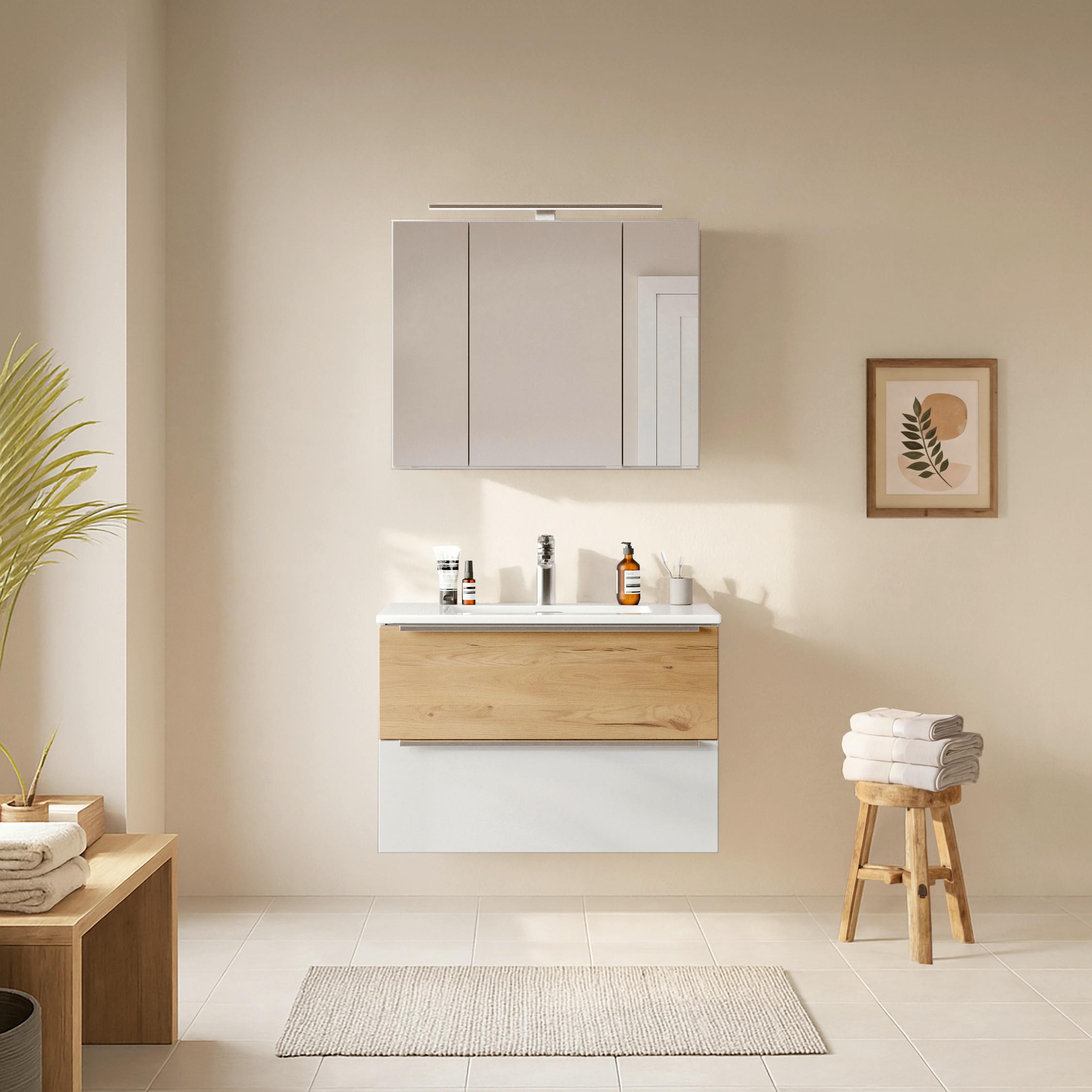 Badezimmer Verona Weiß/Wildeiche 2-teilig - Wildeiche/Weiß, Trend, Glas/Holzwerkstoff (80/200/47cm) - Held