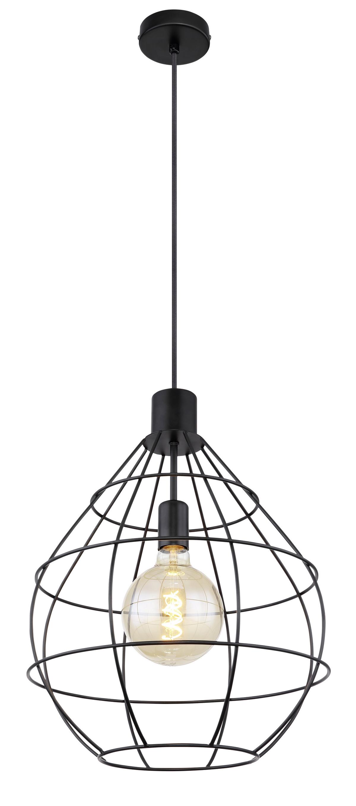 Hängeleuchte H: 120 cm 1-Flammig - Schwarz, Trend, Metall (37/120cm) - Globo