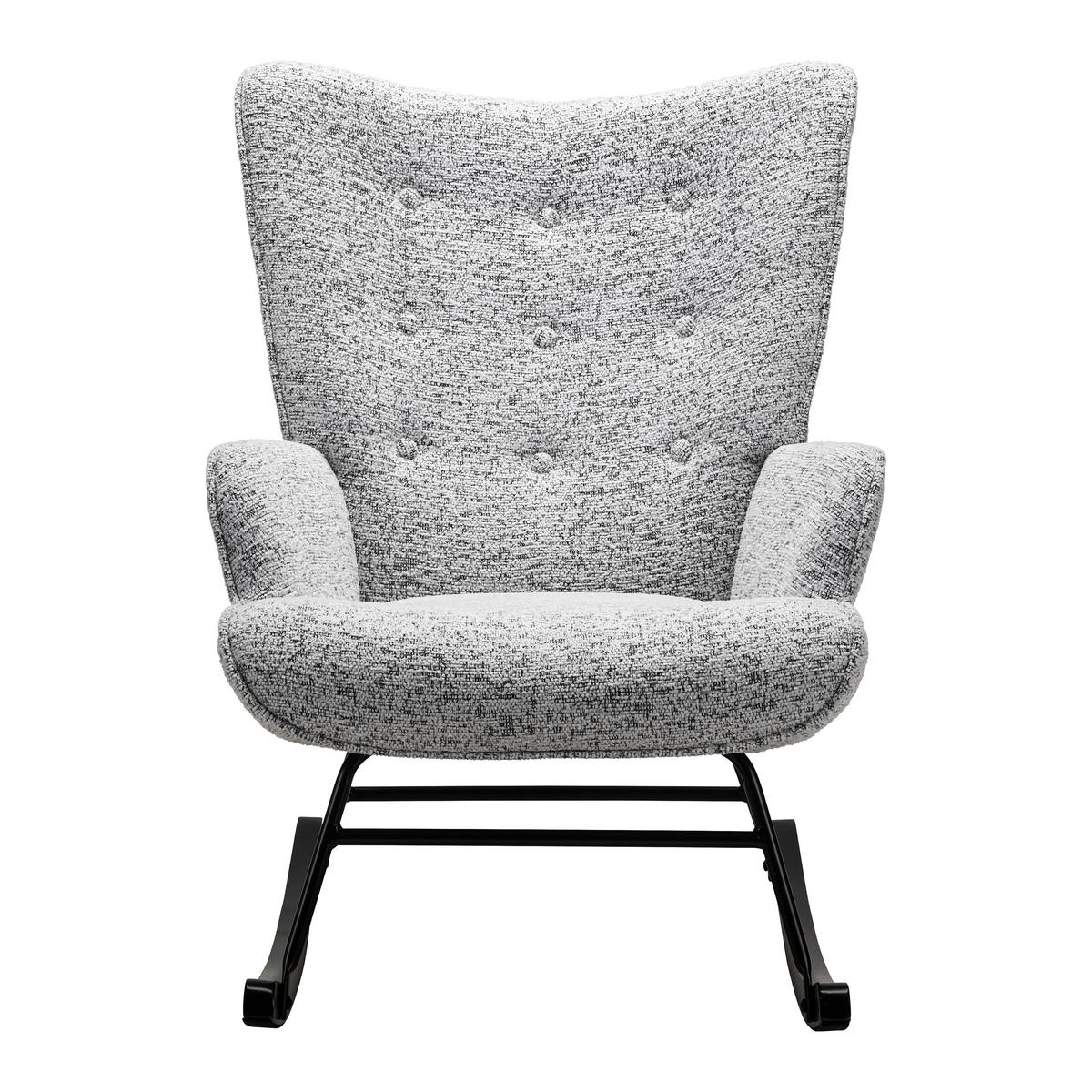 Houpací křeslo ROCK, světle šedé buklé, max. 140 kg - bílá/černá, Moderní, kov/dřevo (66/90/77cm) - Mömax