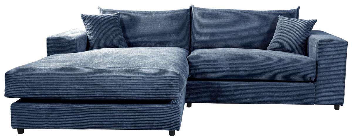 Ecksofa Funny S Links mit Hocker, Blau, B: 265 cm - Blau/Schwarz, Basics, Textil (180/265cm) - Livetastic