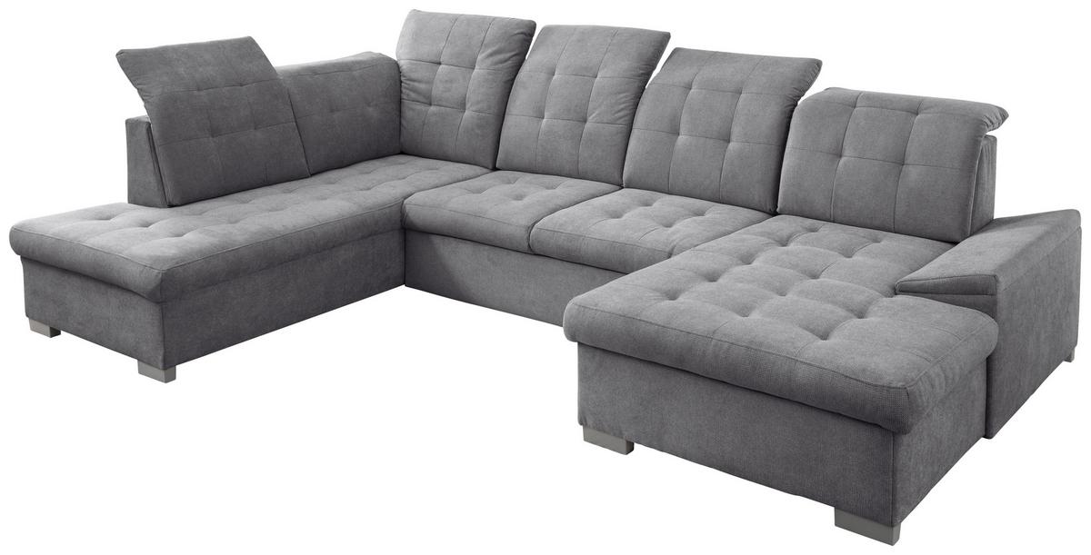 Wohnlandschaft Zira Dunkelgrau U: 212x330x169cm - Chromfarben/Dunkelgrau, MODERN, Textil (212/330/169cm) - Livetastic