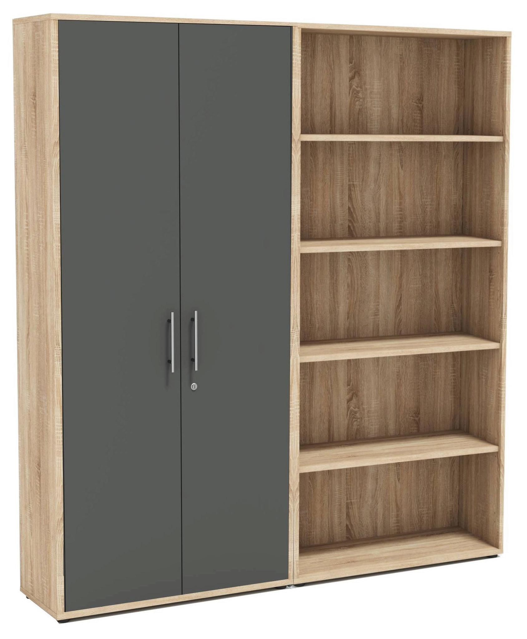 AKTENSCHRANK OFFICE EDITION - SW SET 1 HOCH - Anthrazit/Sonoma Eiche, MODERN, Holzwerkstoff (168,8/185,6/33cm) - MID.YOU