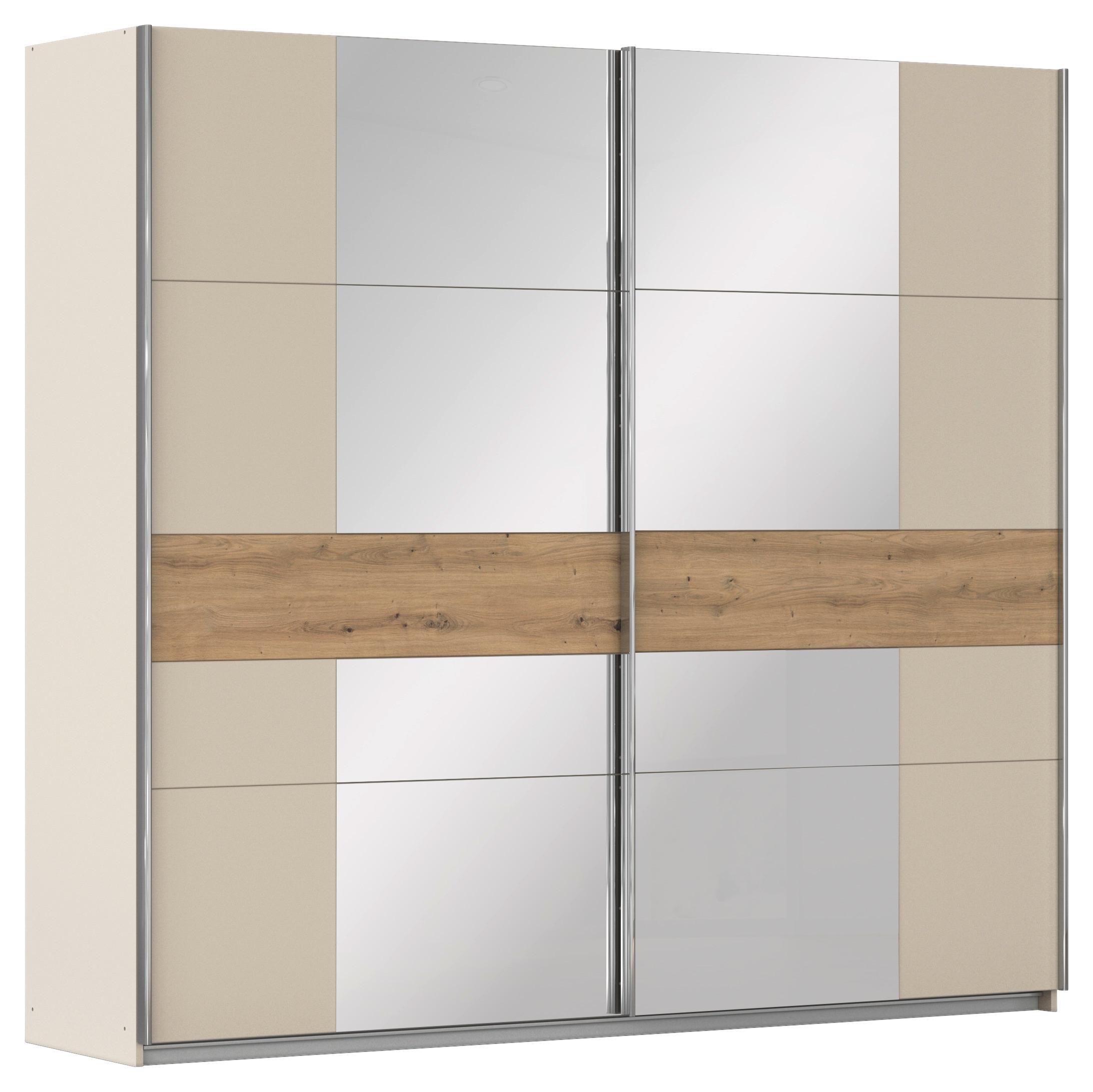 Schwebetürenschrank m. Spiegel 226cm Calisto Champagner/Eiche - Champagner/Silberfarben, Trend, Holzwerkstoff (226/210/62cm) - Luca Bessoni